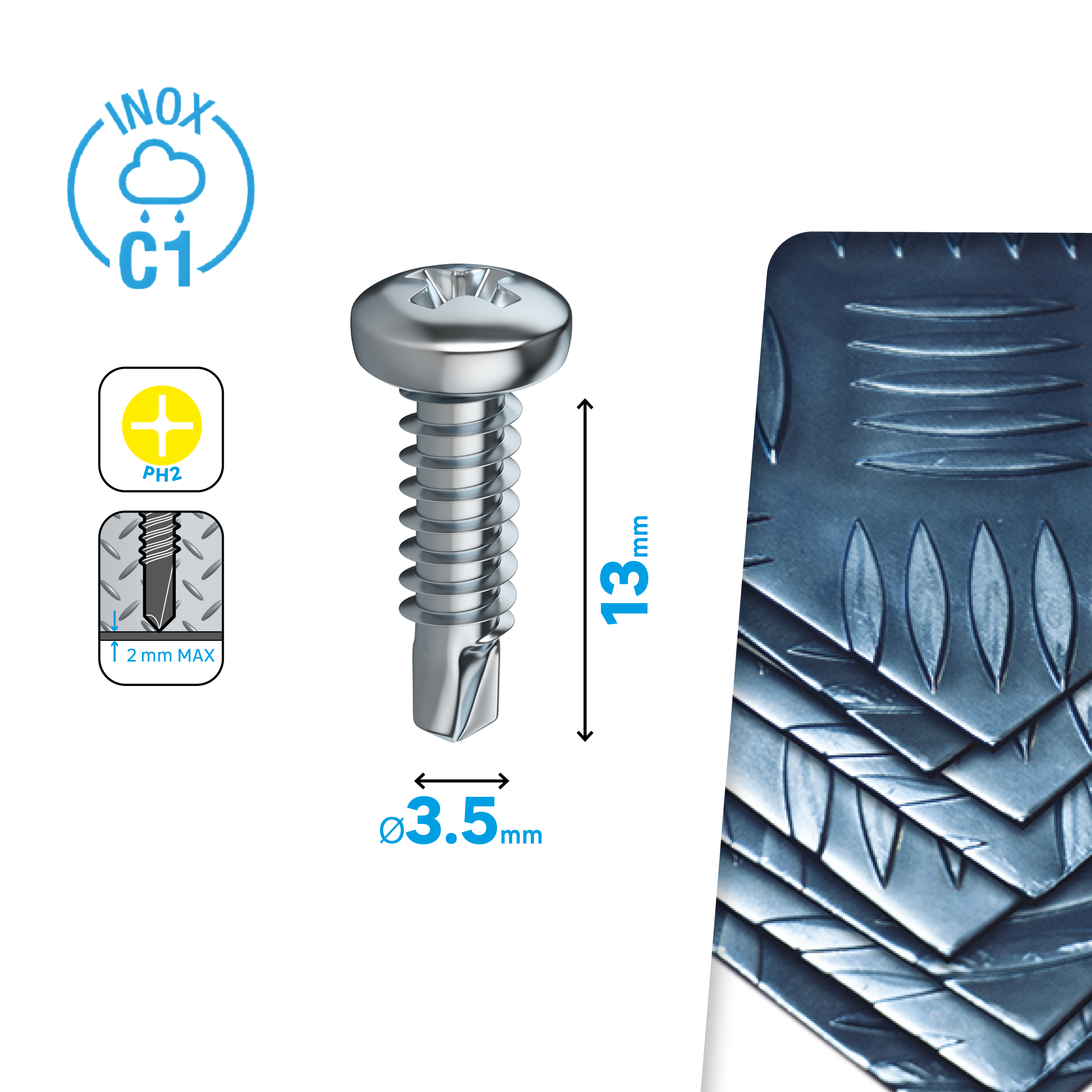 25 Tornillos con cabeza avellanada Ph2 de acero inoxidable STANDERS ø 3.5 x L.13 mm - 2