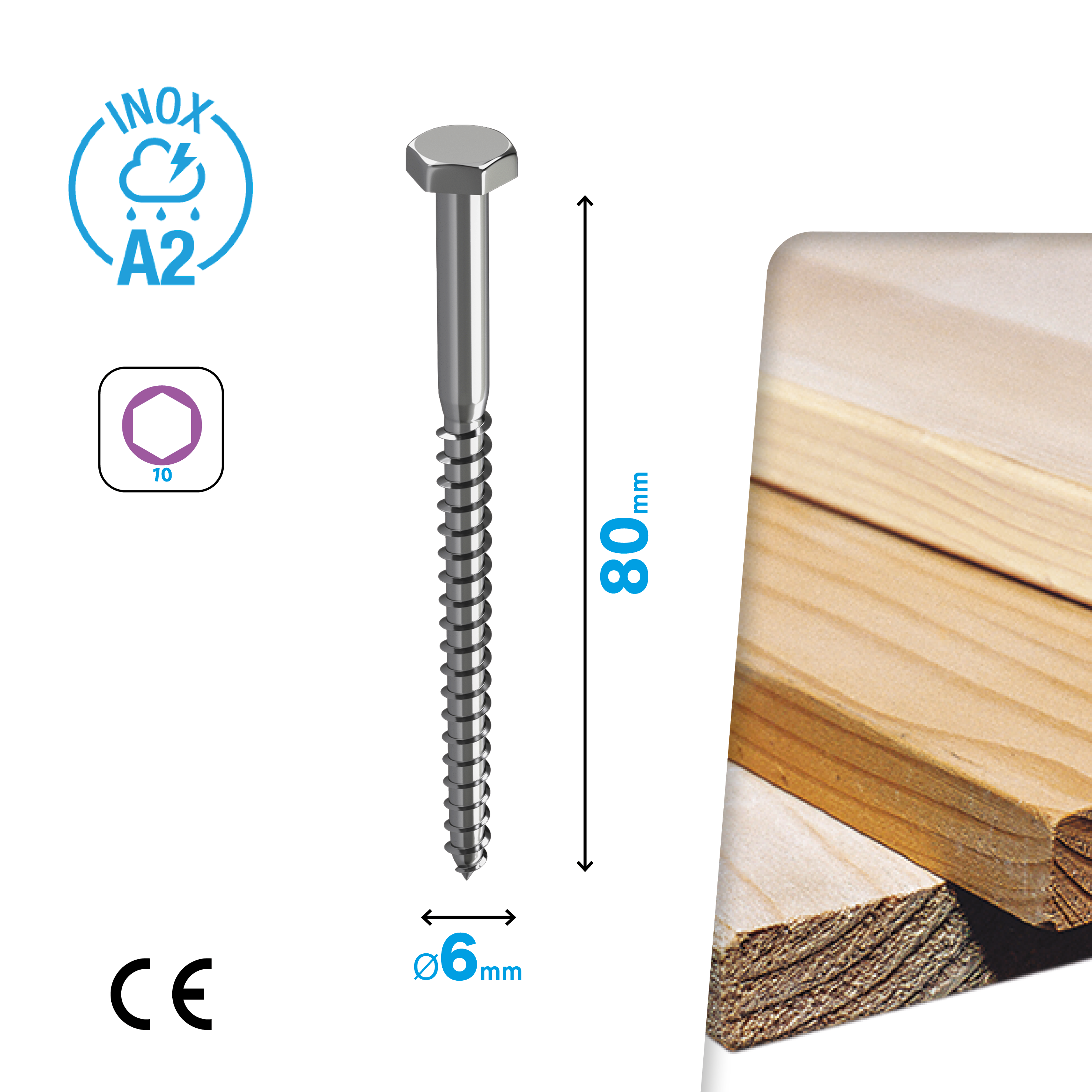 Bolsa 4 Parafusos Sextavados STANDERS inox A2 6x80 - 7