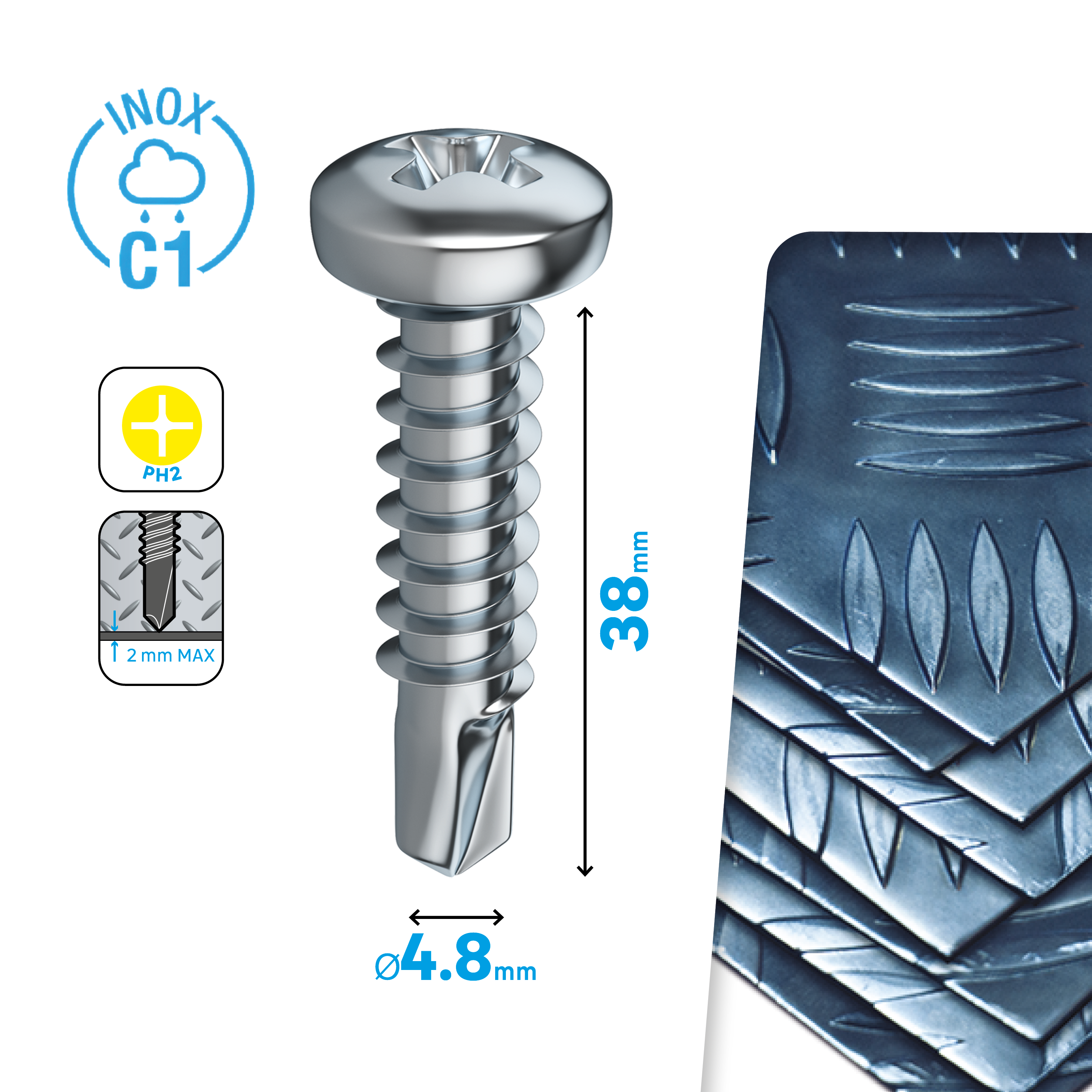 200 Tornillos con cabeza redonda Ph2 de acero inoxidable STANDERS ø 4.8 x L.38 mm - 2