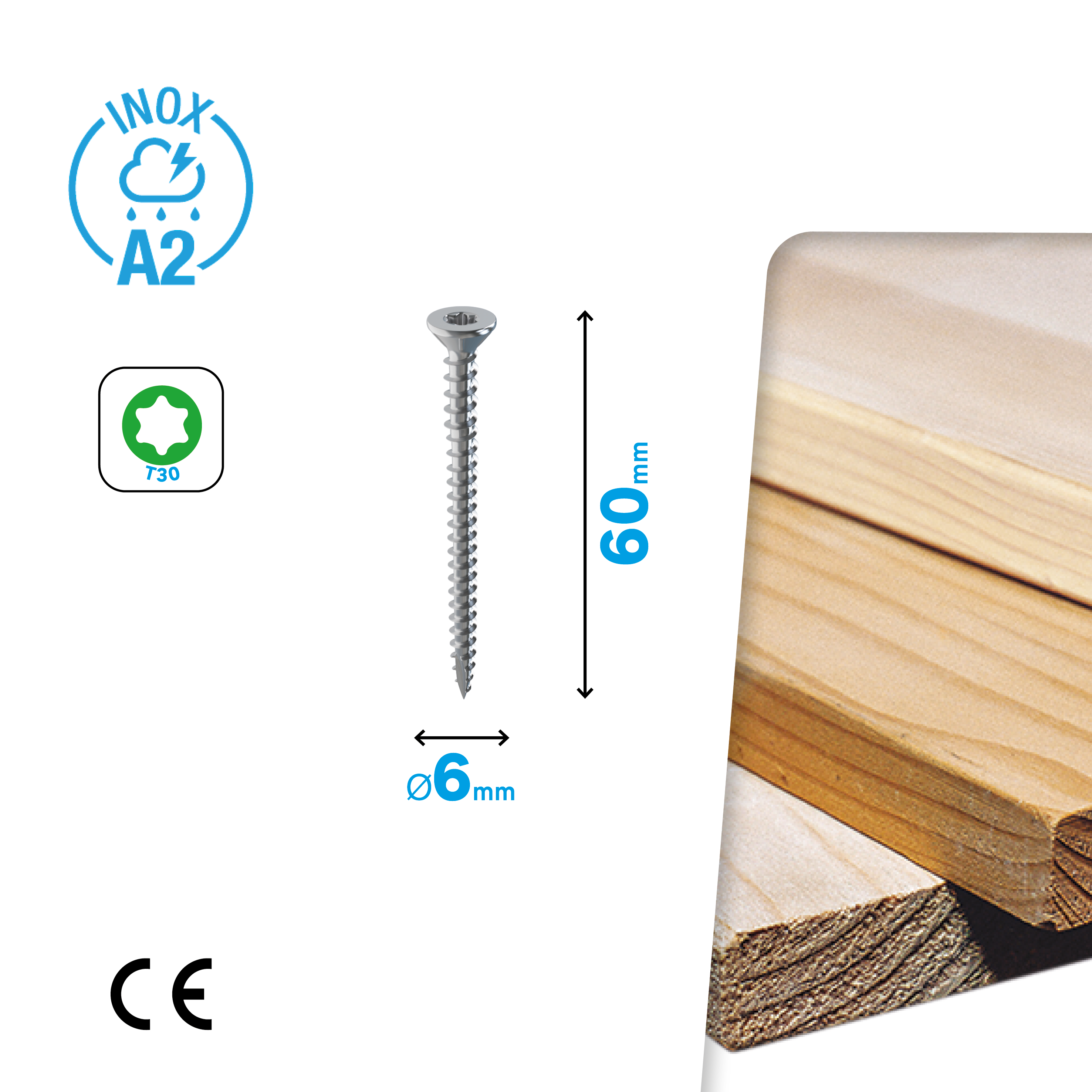 Bolsa 8 Parafusos Torx STANDERS inox A2 6x60 - 7