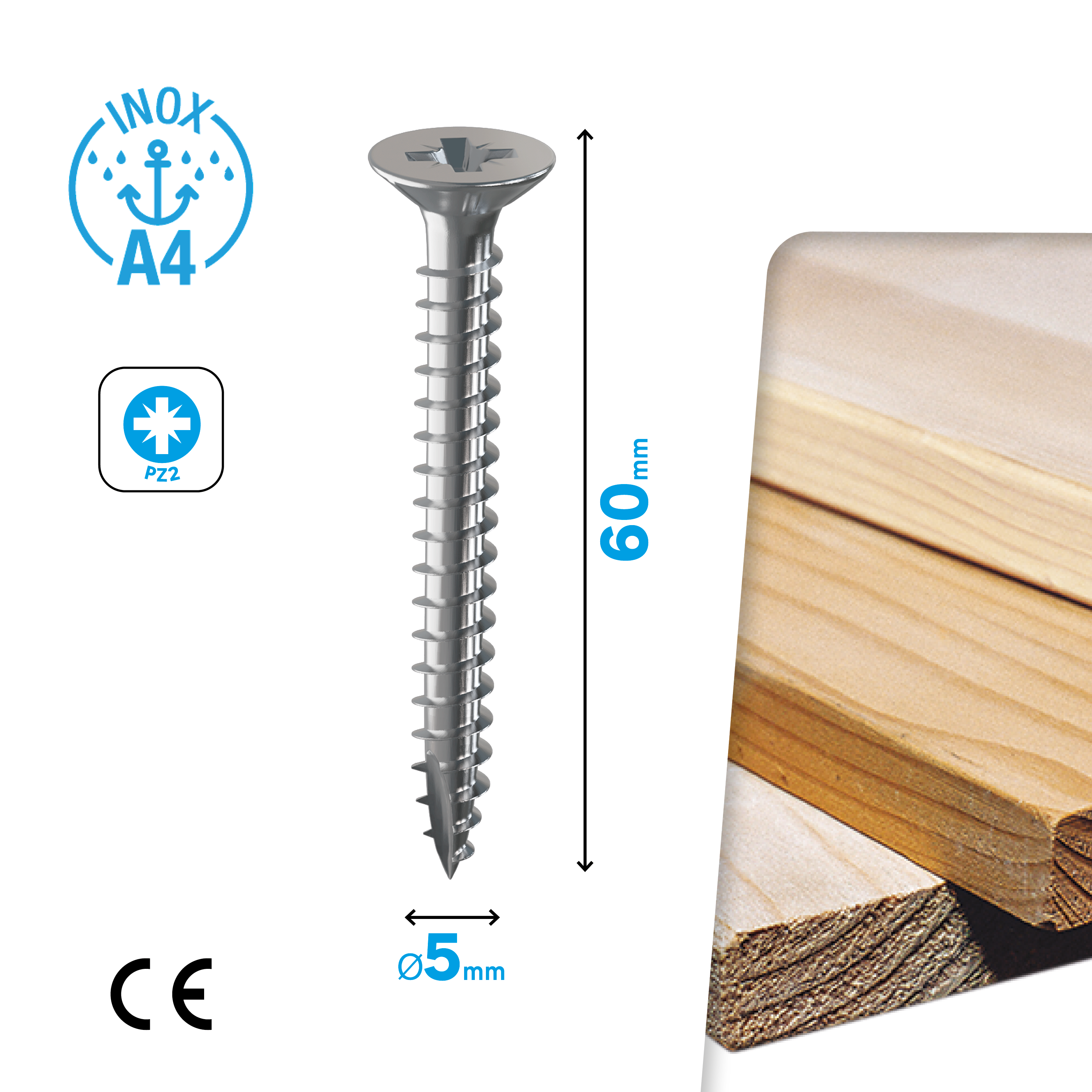 Bolsa 12 Parafusos cabeça plana oval STANDERS inox A4 5x60 - 7
