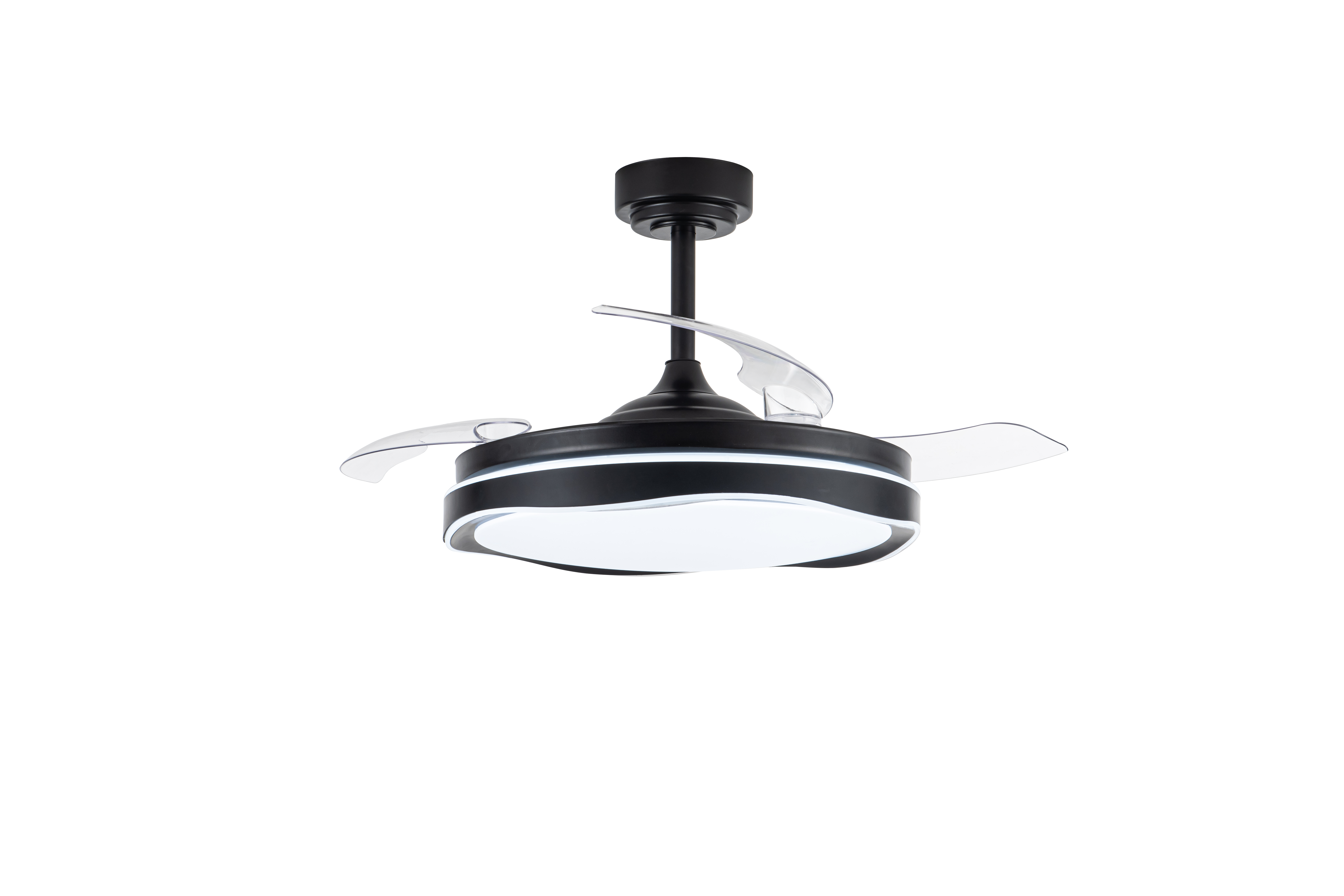 Ventilador de techo con luz silencioso DC 29W con mando ø106 cm Atlas CRISTAL RECORD negro luz CCT 3 aspas retráctiles tipo lámpara| 6 velocidades| modo verano/invierno| temporizador| brisa| recomendado de 13 a 20m² - 2