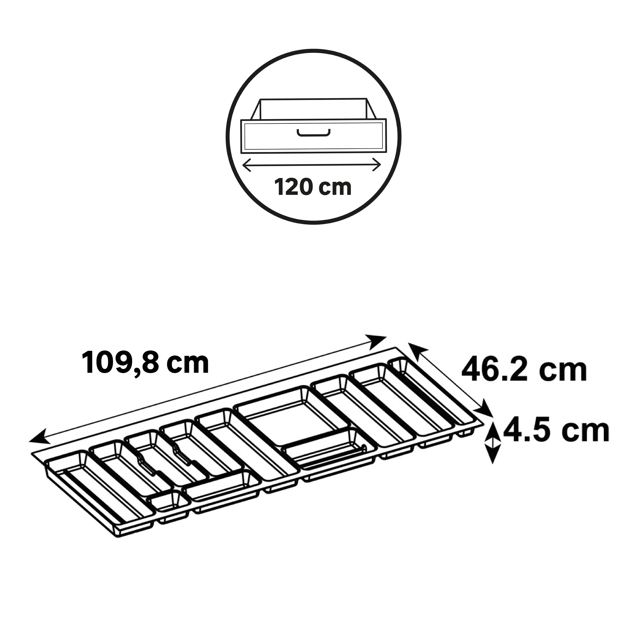 Range-couverts gris pour tiroir de 120 cm DELINIA - 3