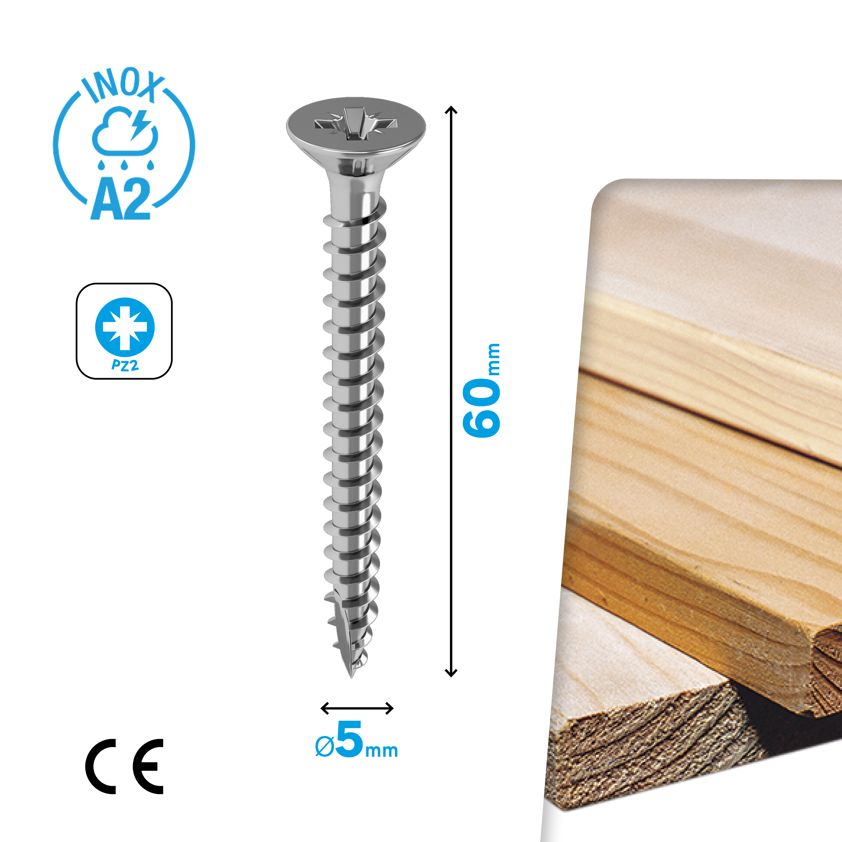 Caixa 60 Parafusos cabeça plana oval STANDERS inox A2 5x60 - 7