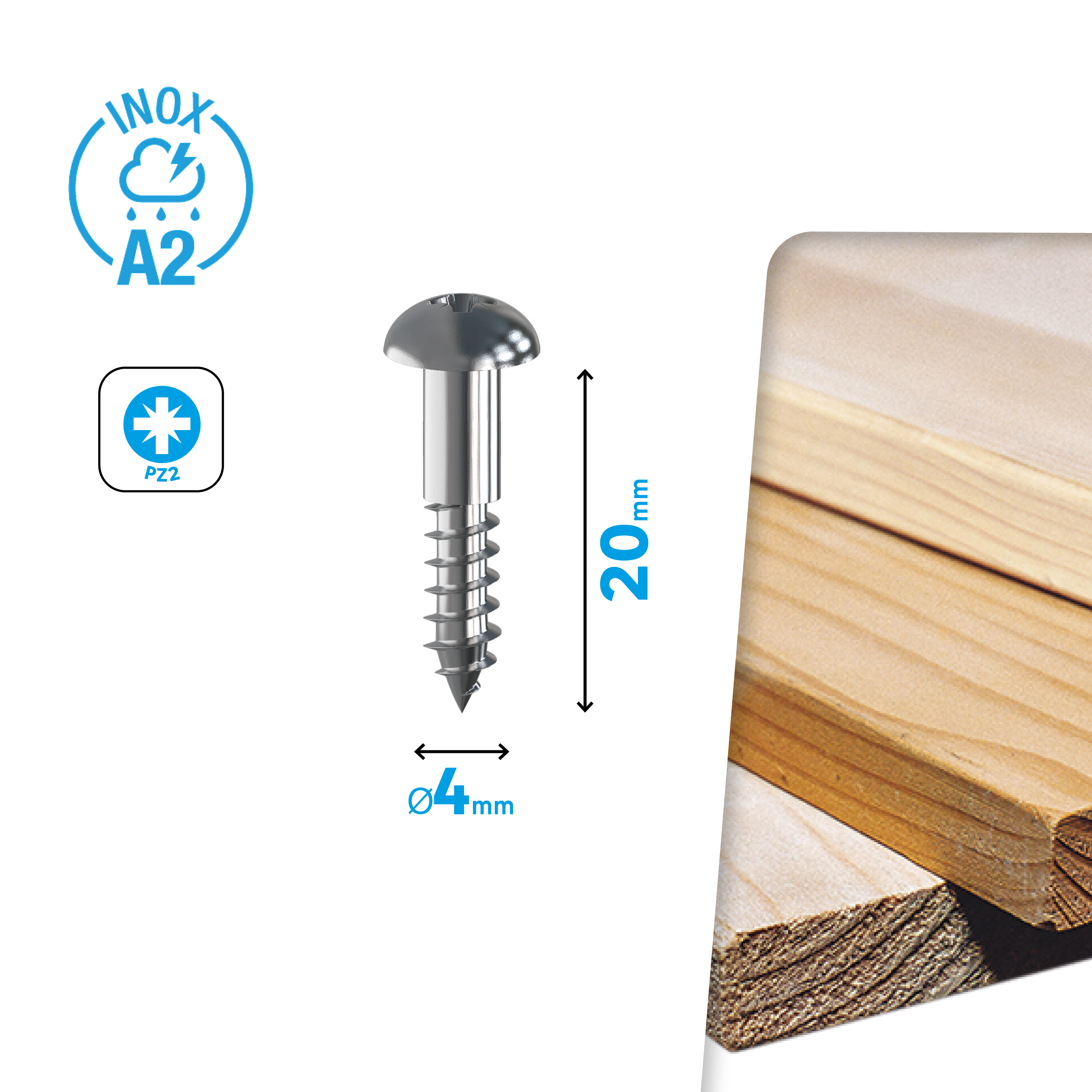 Bolsa 30 Parafusos redondos STANDERS inox A2 4x20 - 7