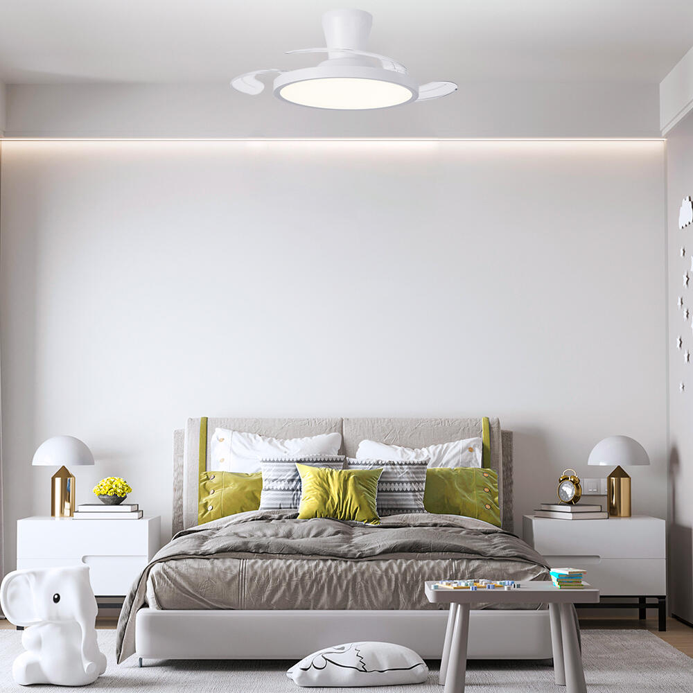 Ventilador de techo con luz silencioso DC 15W con mando ø93 cm Ninja CRISTAL RECORD blanco luz CCT 3 aspas retráctiles tipo lámpara| 6 velocidades| modo verano/invierno| temporizador| brisa| recomendado para <13m² - 4