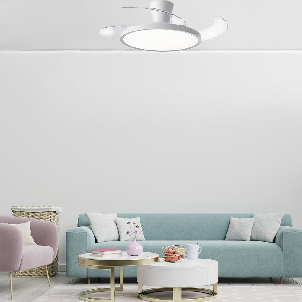 Ventilador de techo con luz silencioso DC 30W con mando control por voz ø105 cm Ninja Pro CRISTAL RECORD blanco luz CCT 3 aspas retráctiles tipo lámpara| 6 velocidades| modo verano/invierno| brisa| recomendado de 13 a 20m² - 4