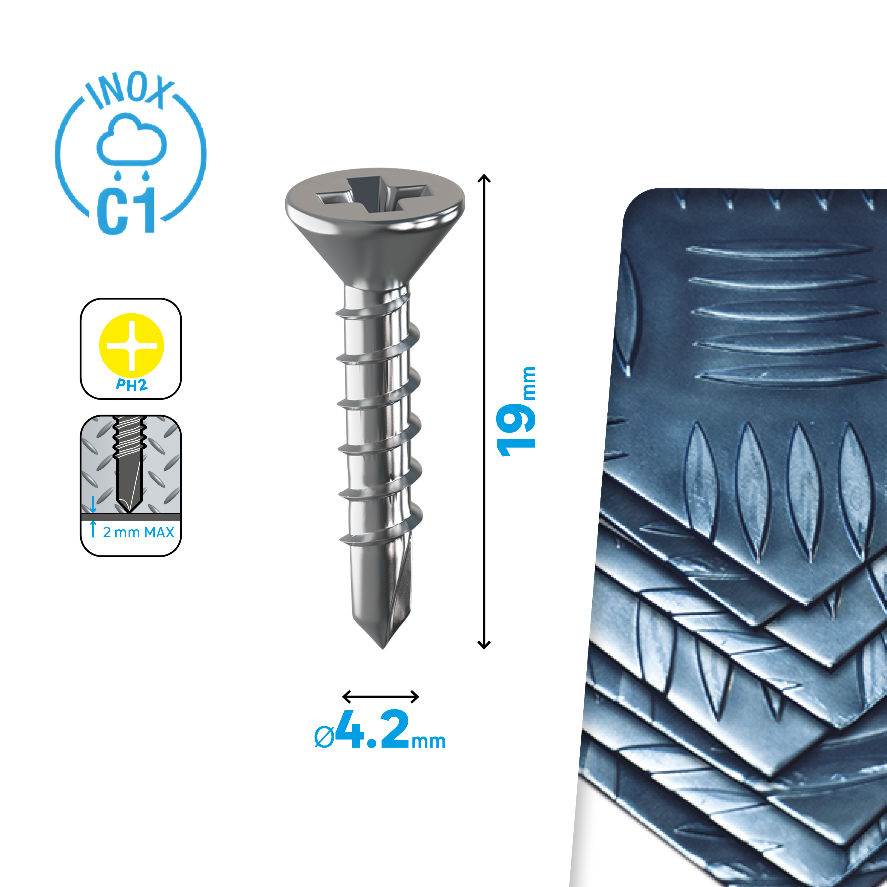 18 Tornillos con cabeza avellanada Ph2 de acero inoxidable STANDERS ø 4.2 x L.19 mm - 3
