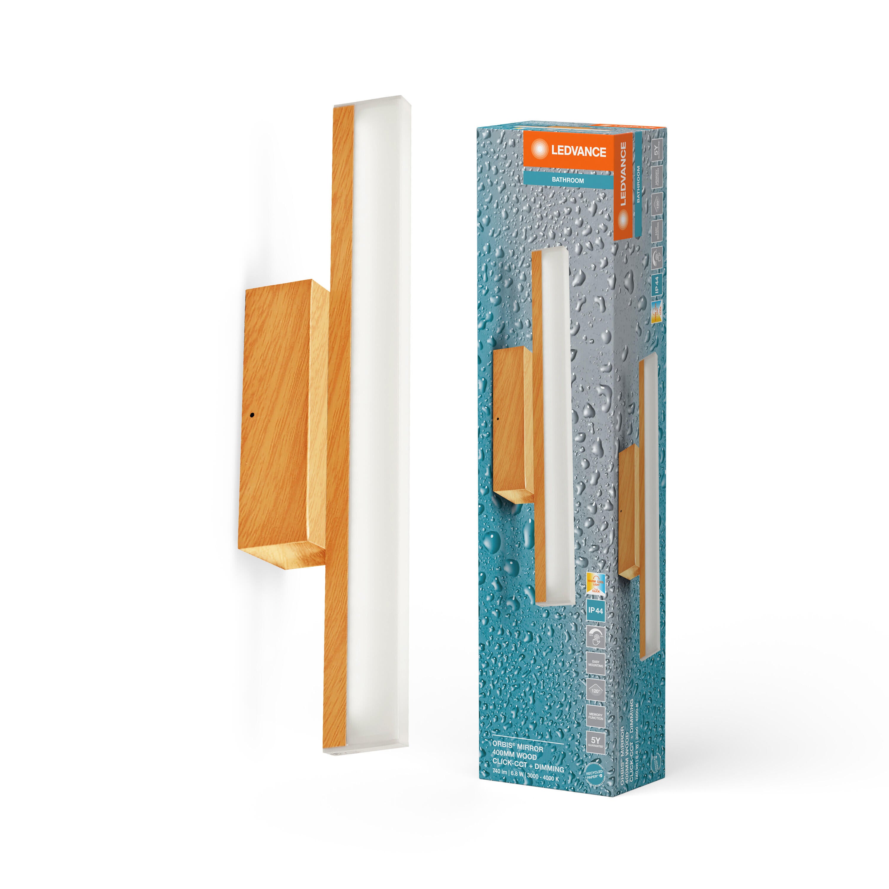 Applique salle de bain LED Orbis L40 cm variation blancs/intensité bois LEDVANCE - 4