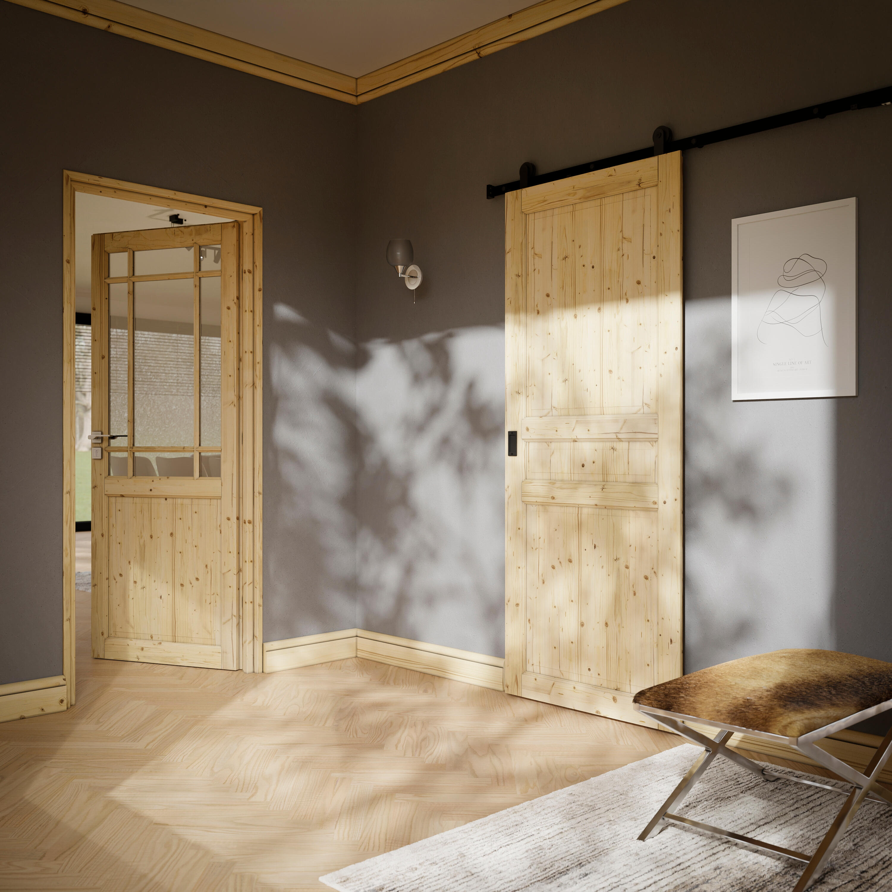Bloc-porte fin de chantier Rosalie vitré épicéa, H.204 x l.73cm, poussant droit - 3