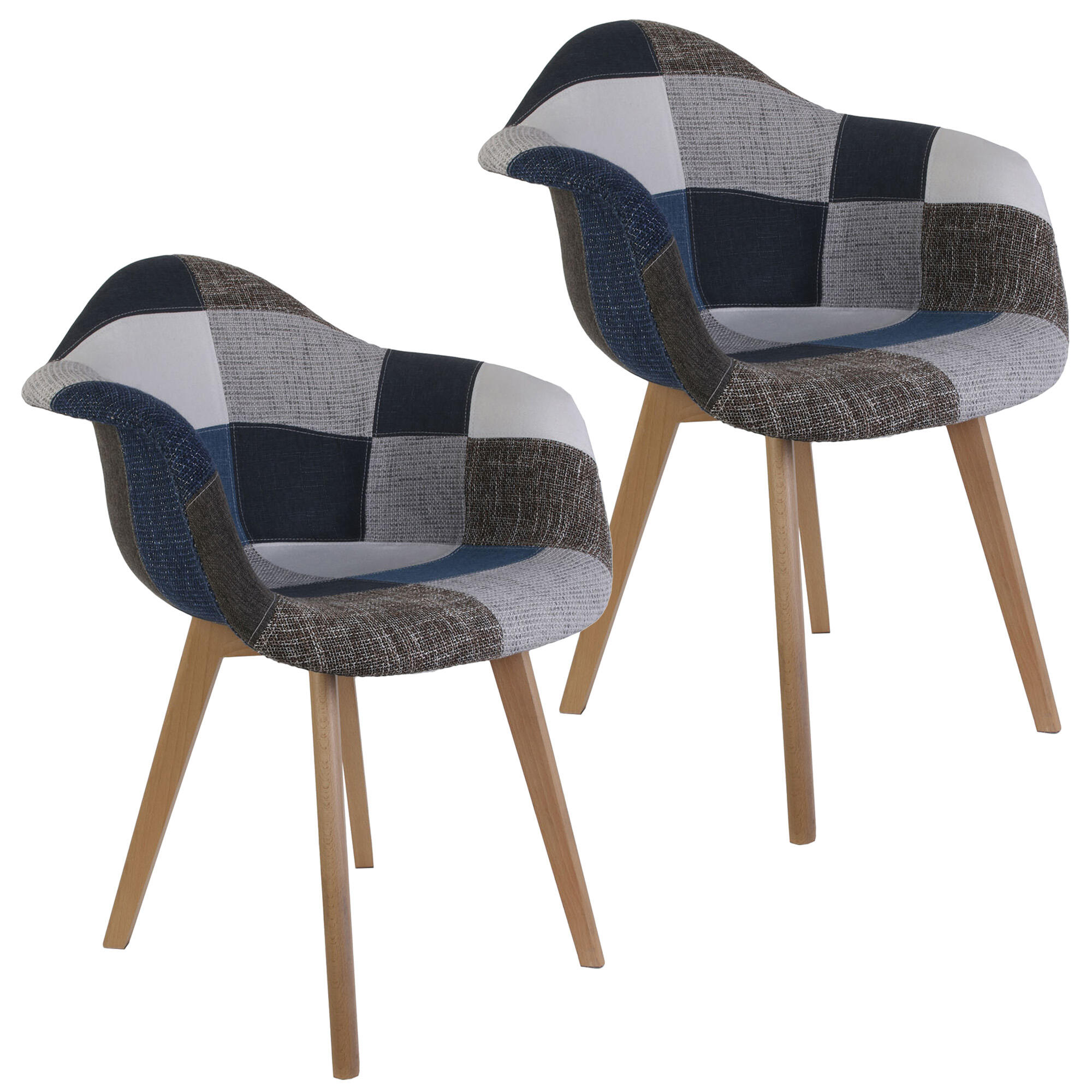 Set 2 sillas de comedor patchwork multicolor (tonos azul)