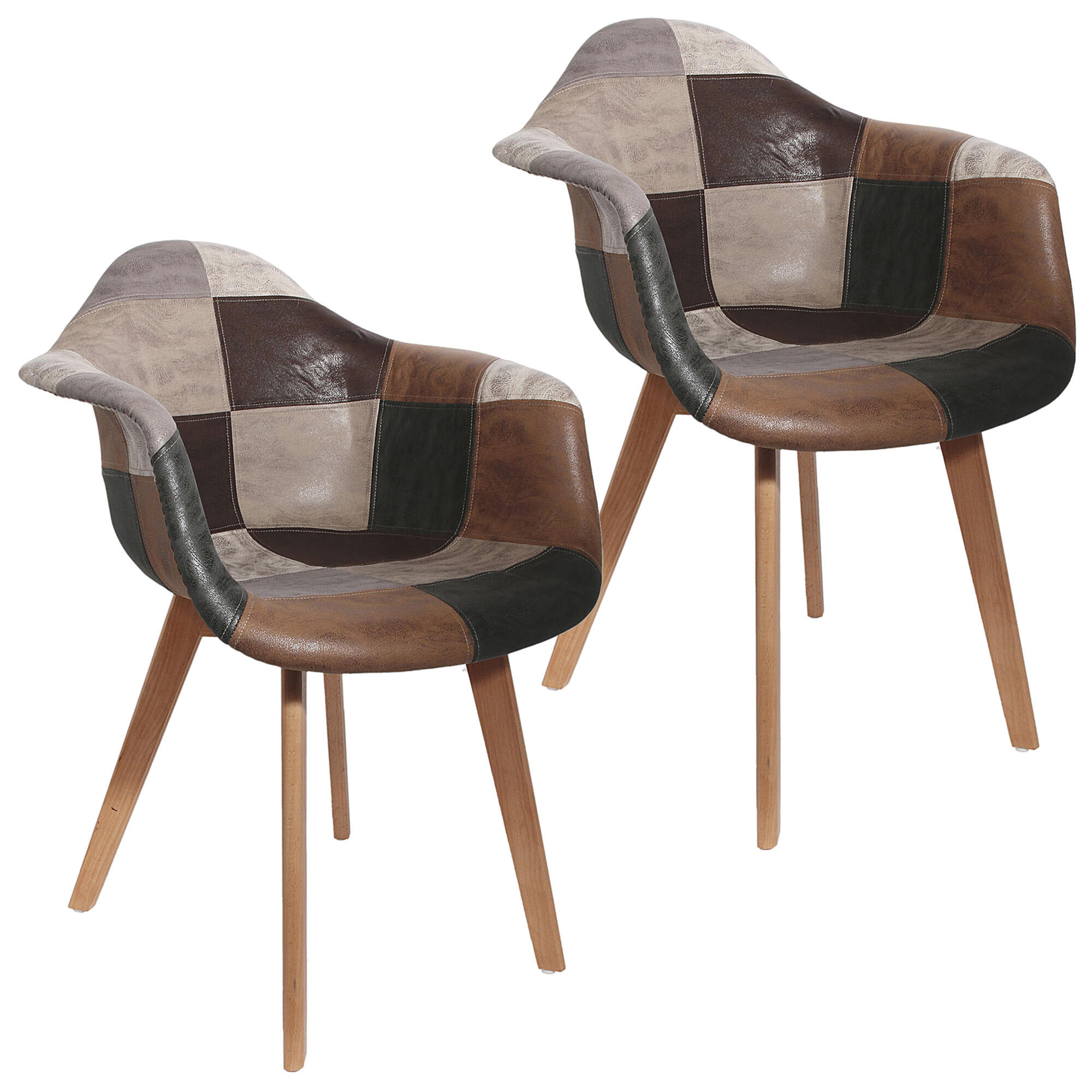Set 2 sillas de comedor patchwork multicolor (tonos marrón)