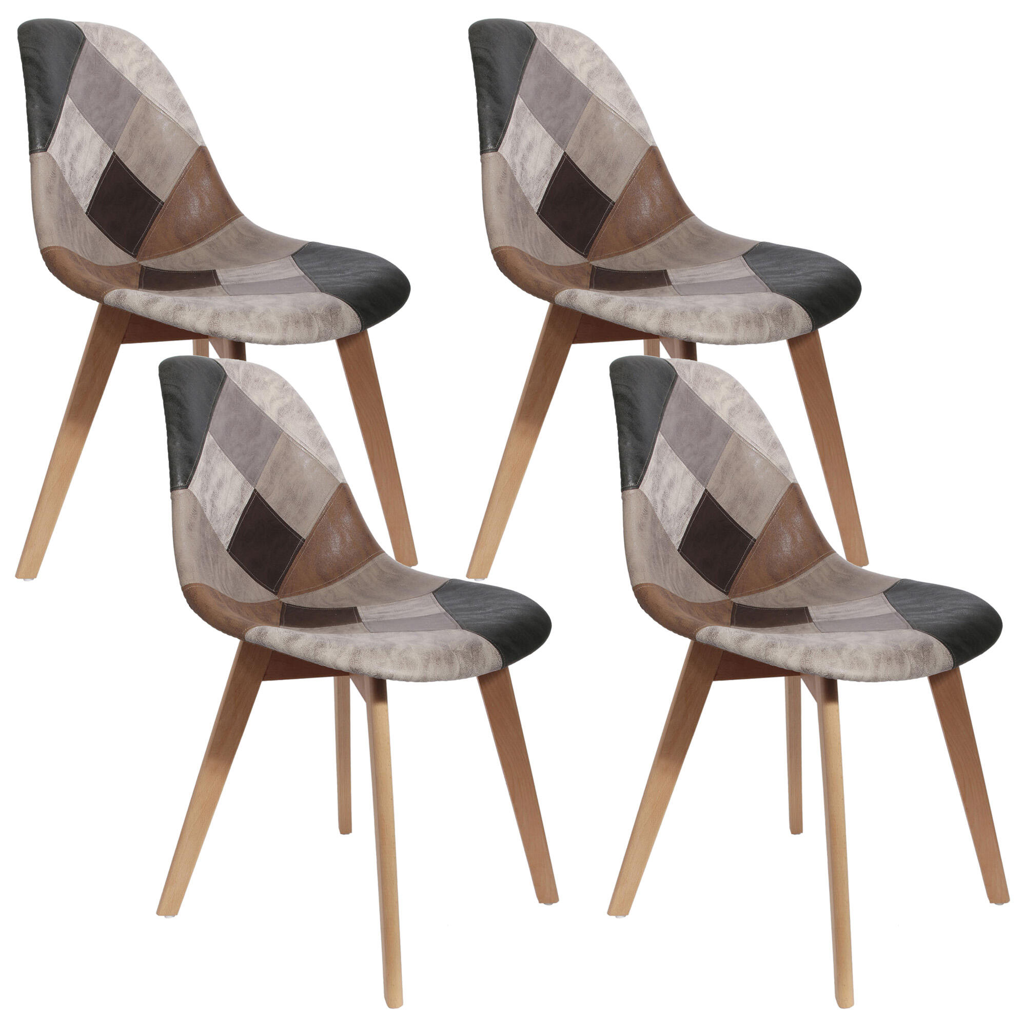Set 4 sillas de comedor patchwork multicolor (tonos marrón)