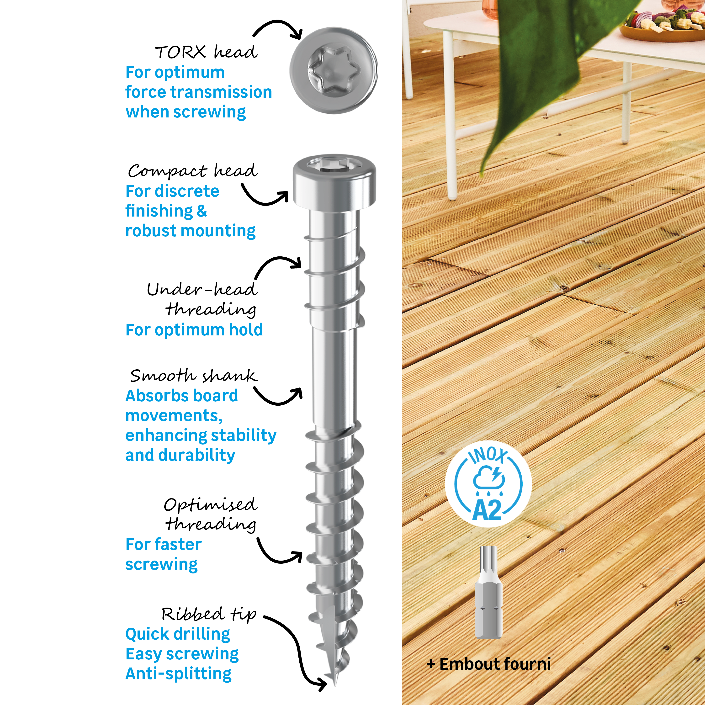 500 vis TORX inox STANDERS, Ø5.0 x L.60.0 mm + Embout - 13