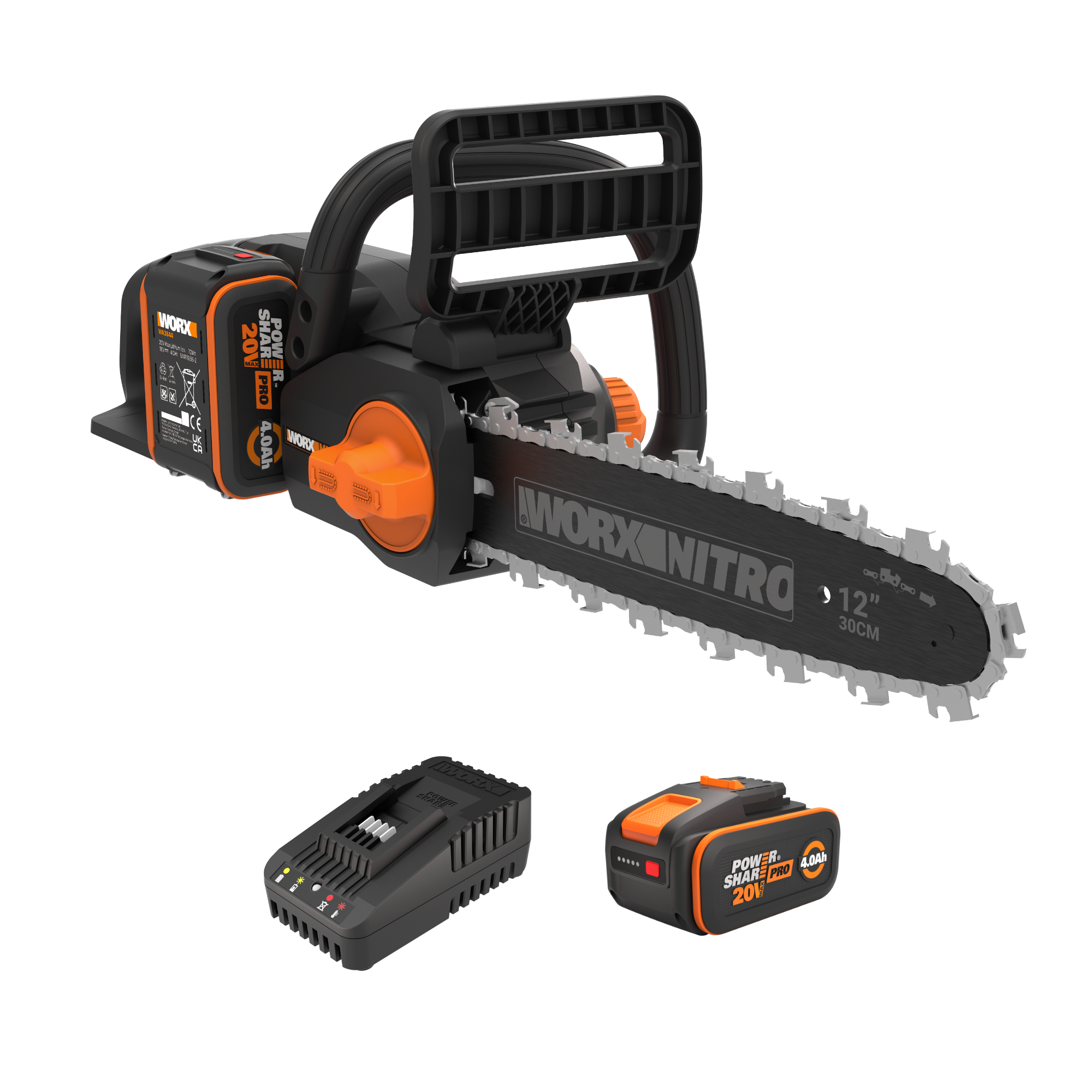 Motosierra a batería worx nitro 20v 4ah 30 cm longitud espada