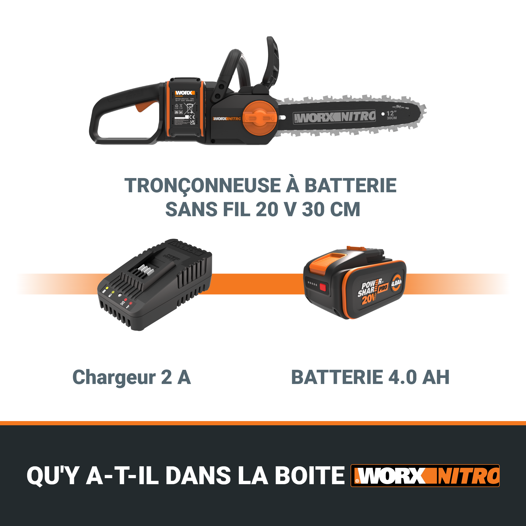 Tronçonneuse sur batterie WORX Wg350e 20 V, guide de 30 cm - 8