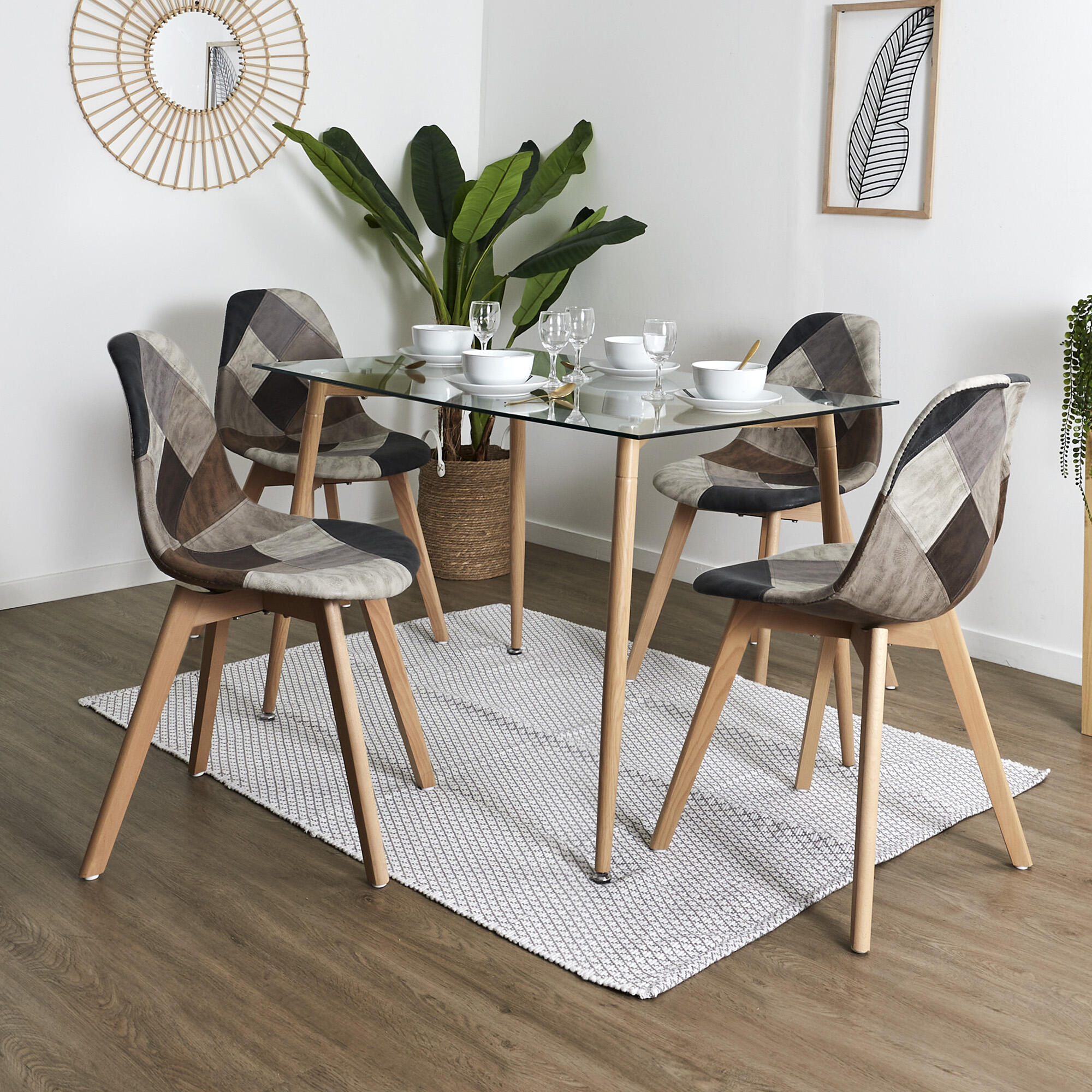 Set 4 sillas de comedor Patchwork multicolor (tonos marrón) - 3