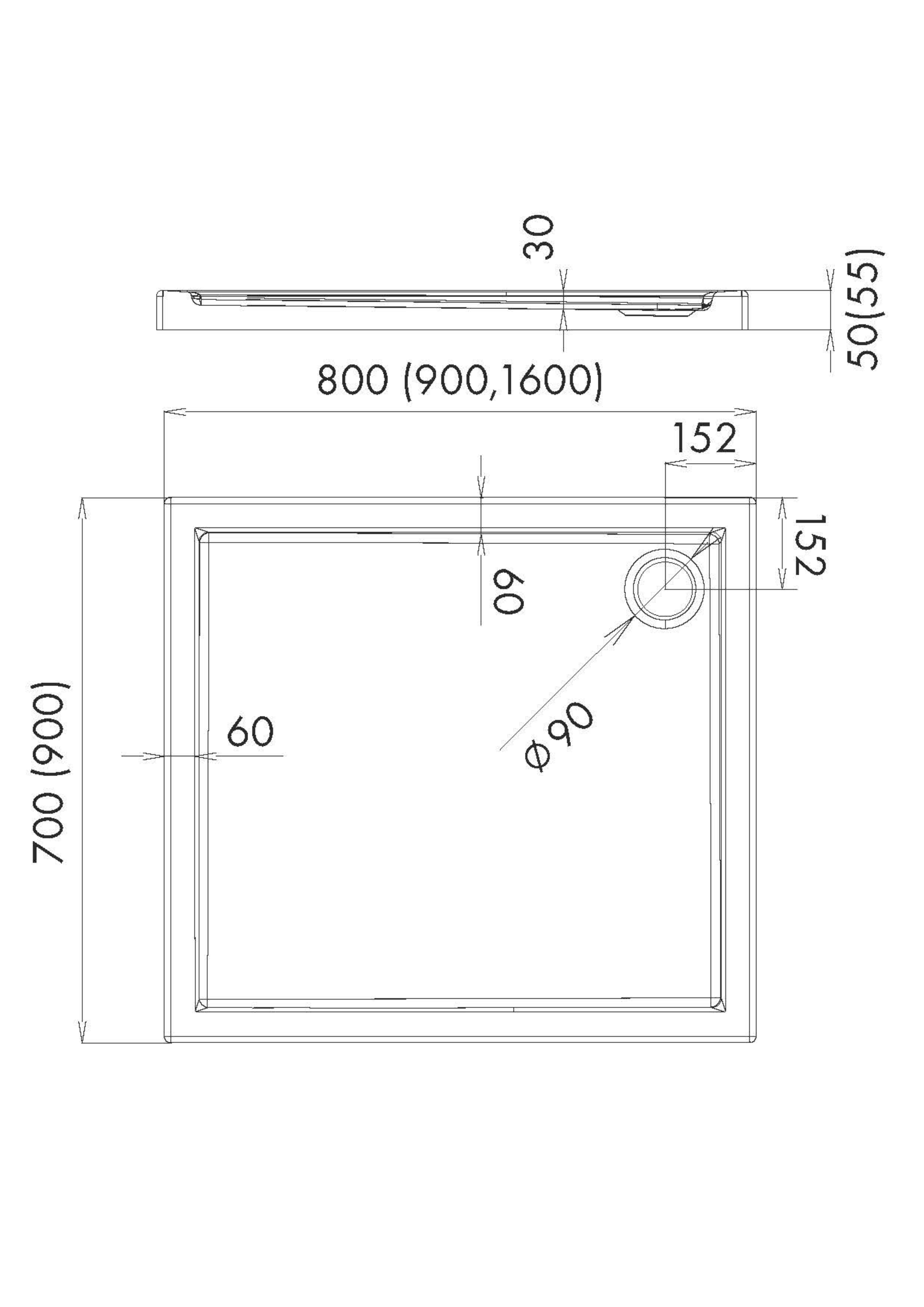 Brodzik prostokątny Sensea Ipsilon 70 × 90 x 5 cm biały gładki - 5