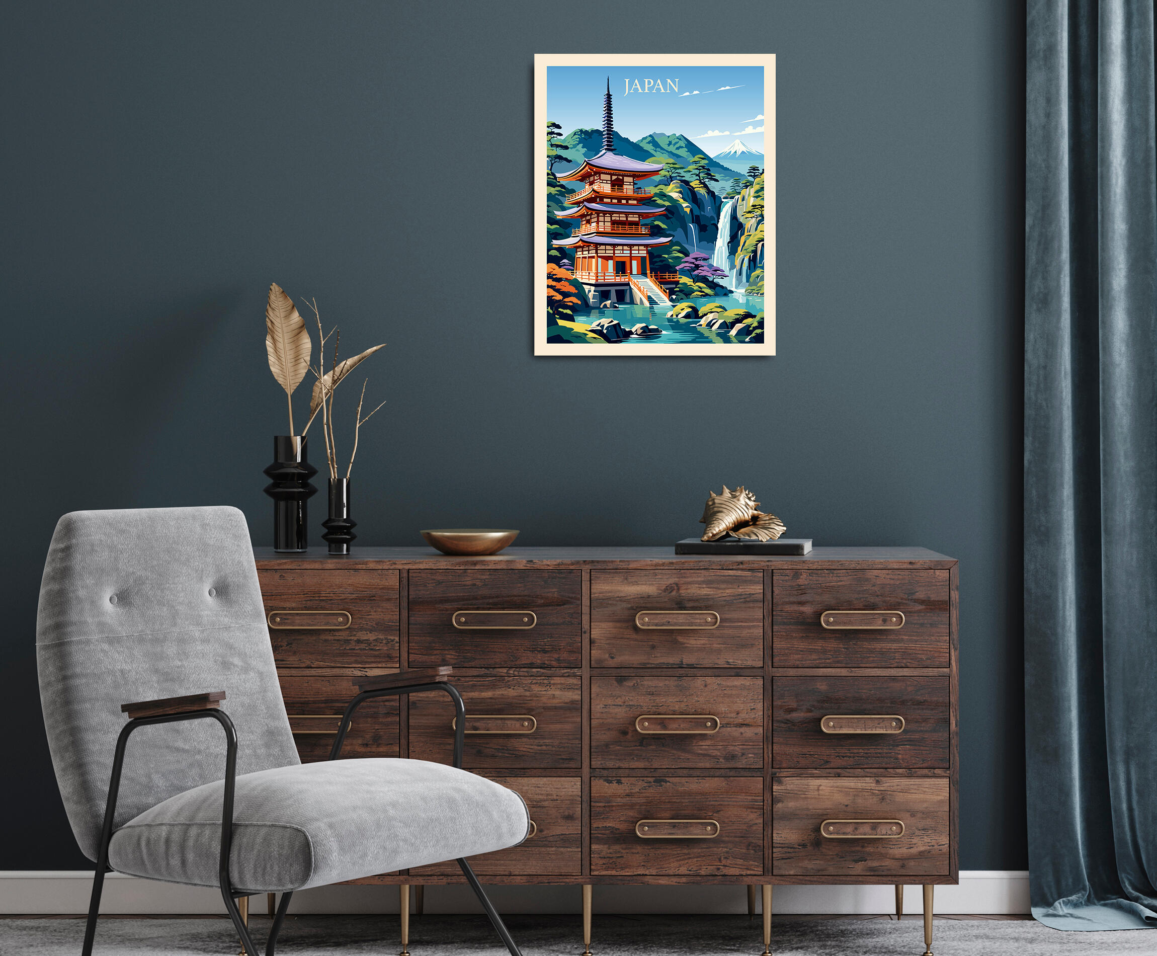Objeto decorativo sin marco Urban city rectangular de 40 x 50 cm. MDF Ciudad Japon pasteles cálidos - 10