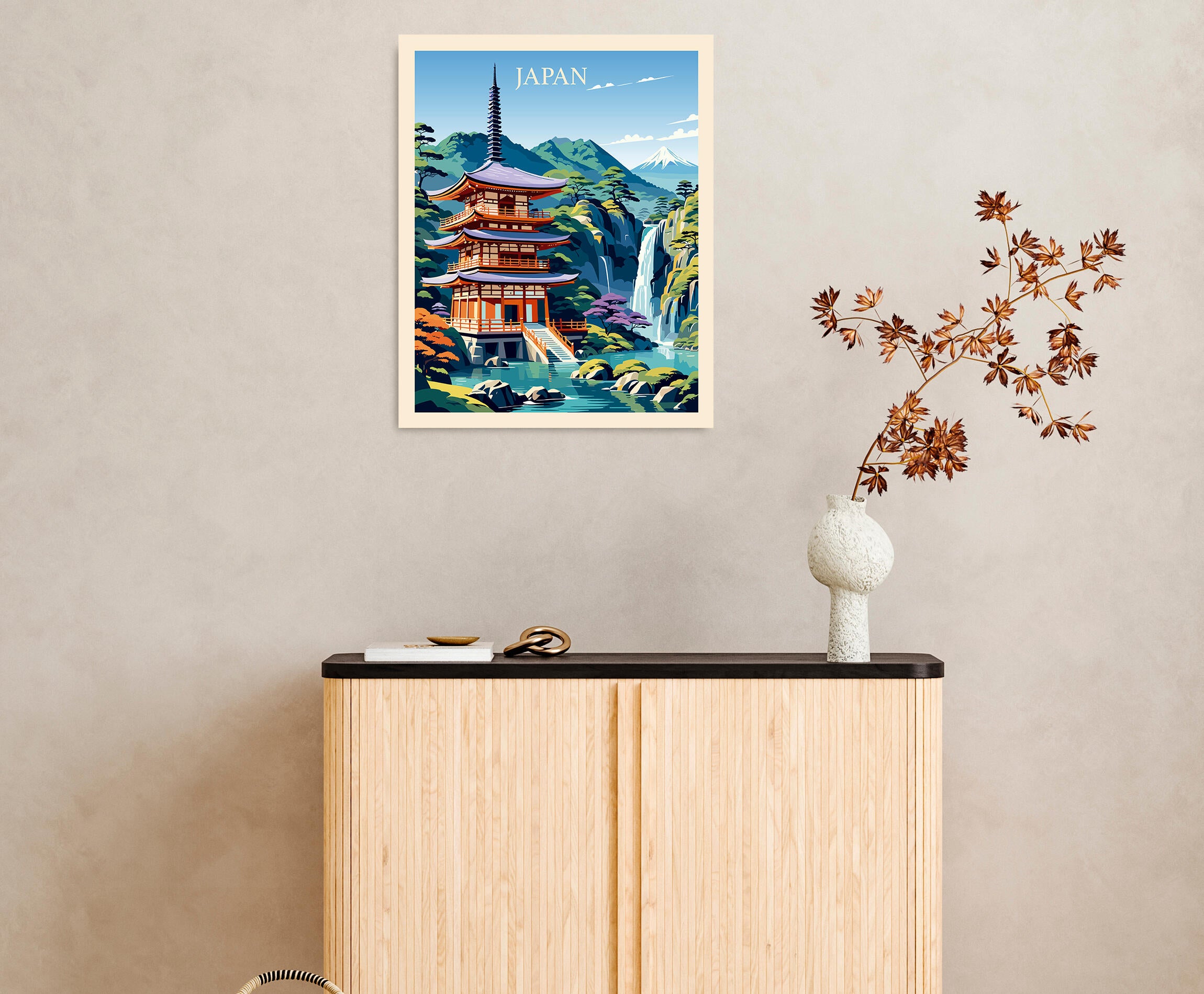 Objeto decorativo sin marco Urban city rectangular de 40 x 50 cm. MDF Ciudad Japon pasteles cálidos - 9