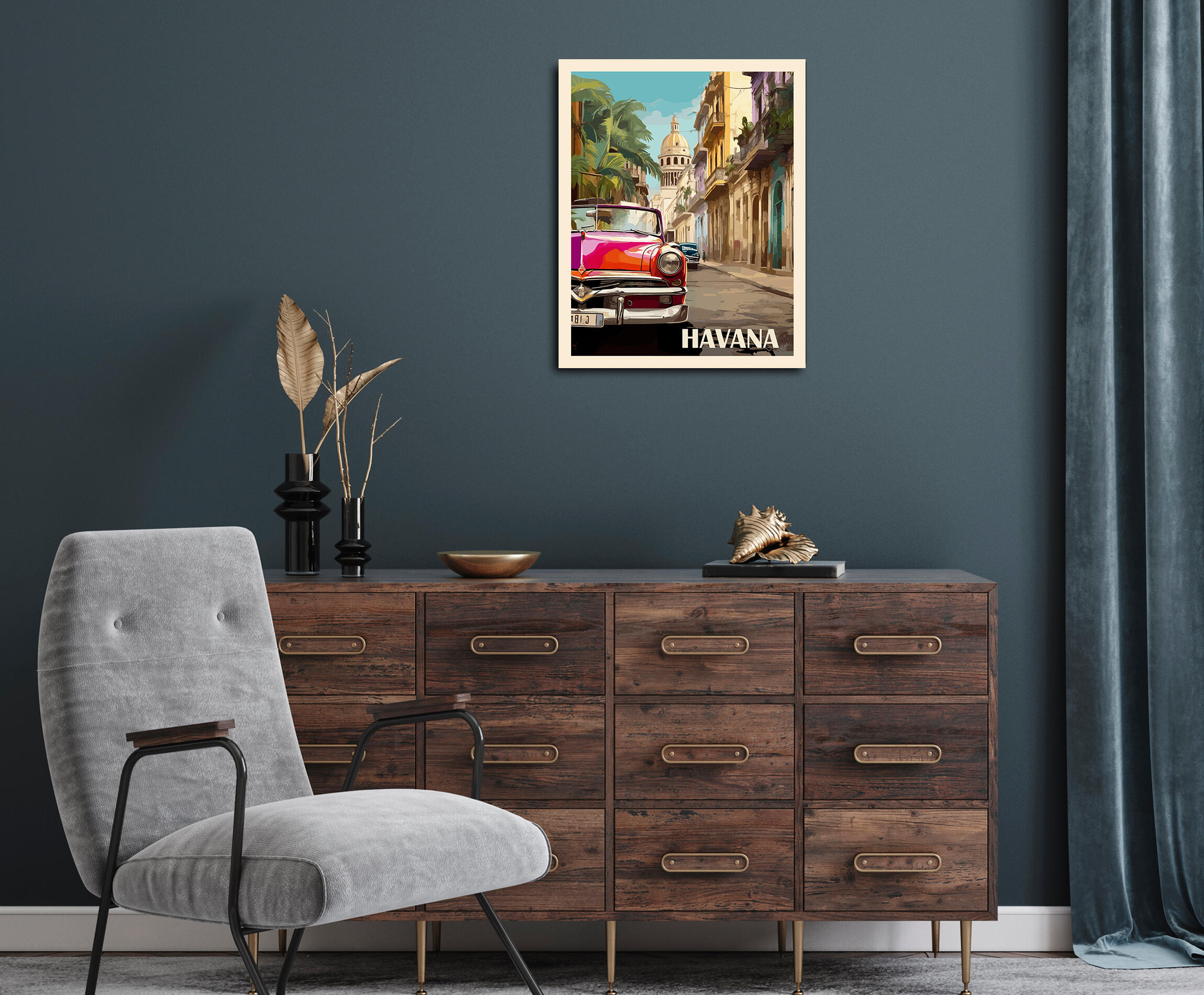 Objeto decorativo sin marco Urban city rectangular de 40 x 50 cm. MDF Ciudad La Havana pasteles cálidos - 10