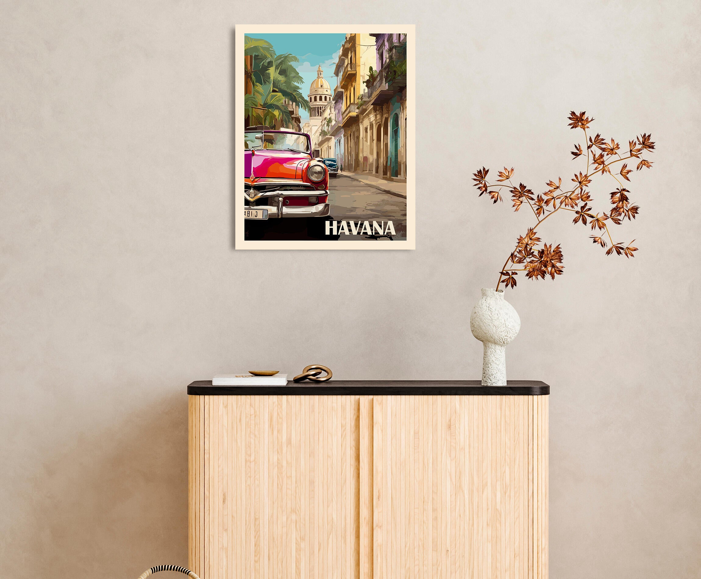 Objeto decorativo sin marco Urban city rectangular de 40 x 50 cm. MDF Ciudad La Havana pasteles cálidos - 9