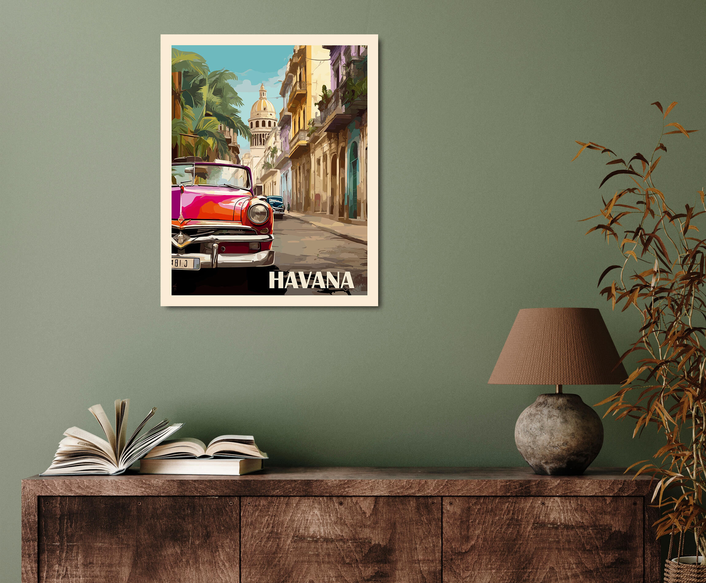 Objeto decorativo sin marco Urban city rectangular de 40 x 50 cm. MDF Ciudad La Havana pasteles cálidos - 8