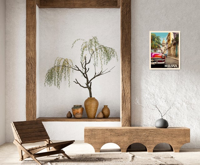 Objeto decorativo sin marco Urban city rectangular de 40 x 50 cm. MDF Ciudad La Havana pasteles cálidos