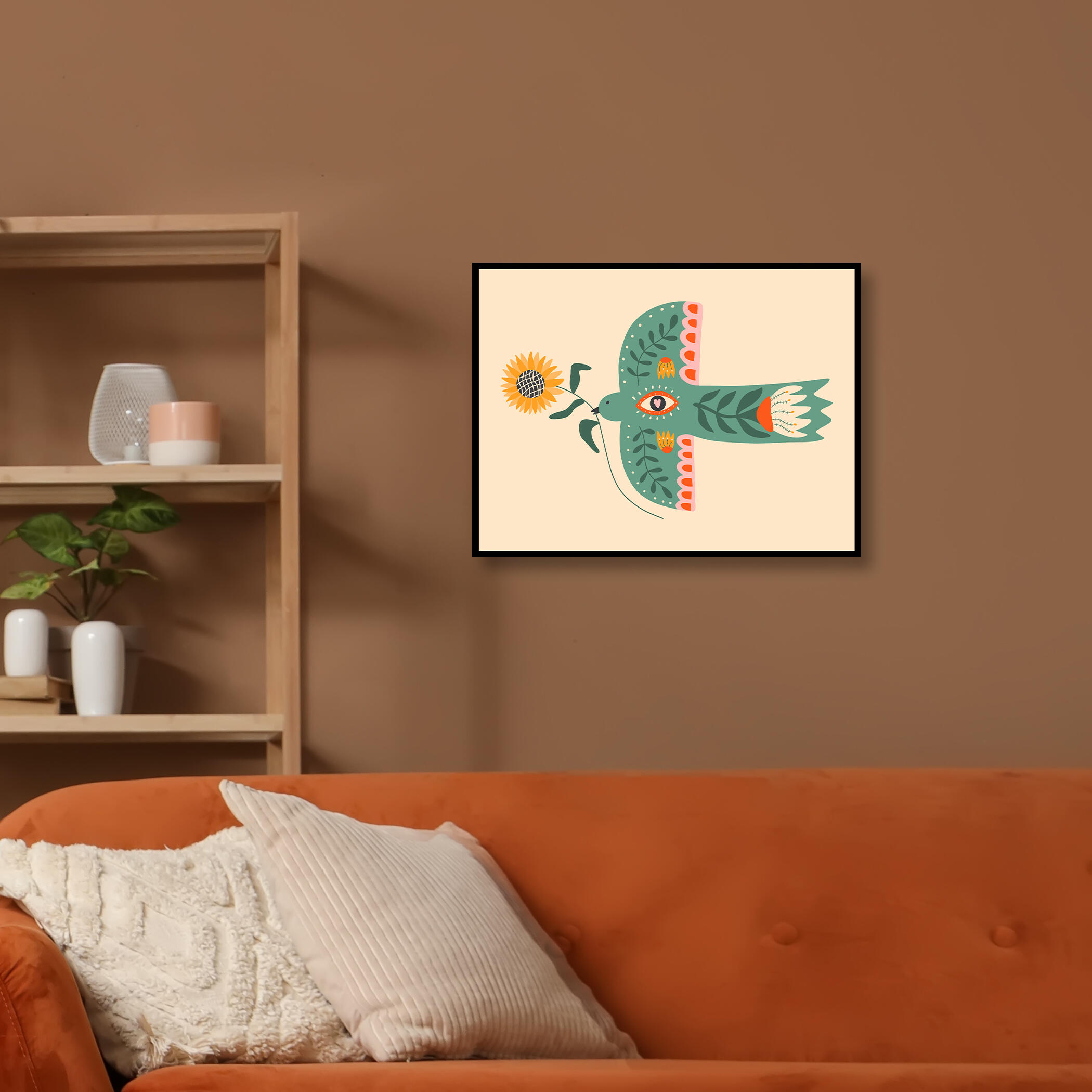 Cuadro con marco mexico pajaro 41 cm x 31 cm