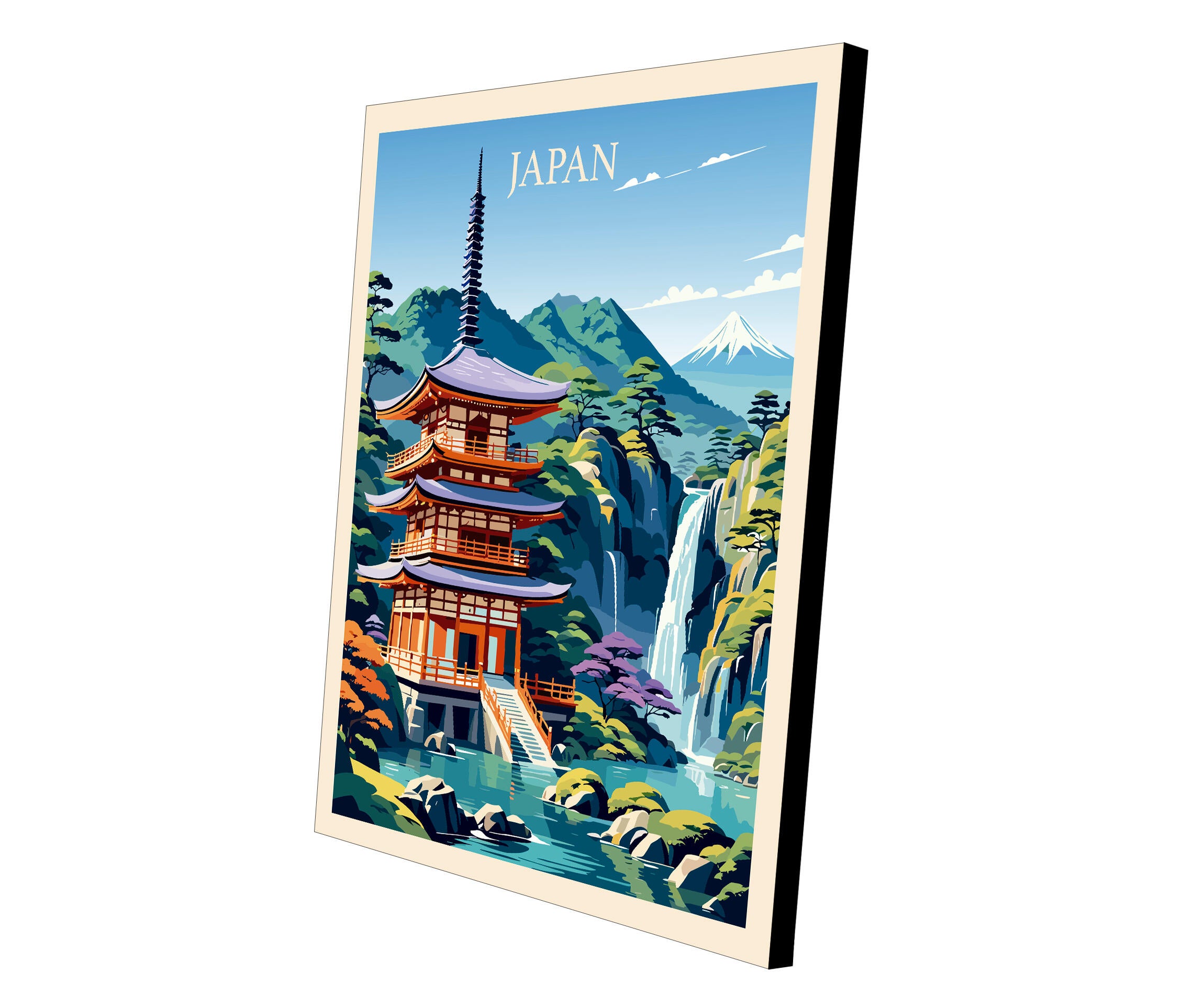 Objeto decorativo sin marco Urban city rectangular de 40 x 50 cm. MDF Ciudad Japon pasteles cálidos - 5