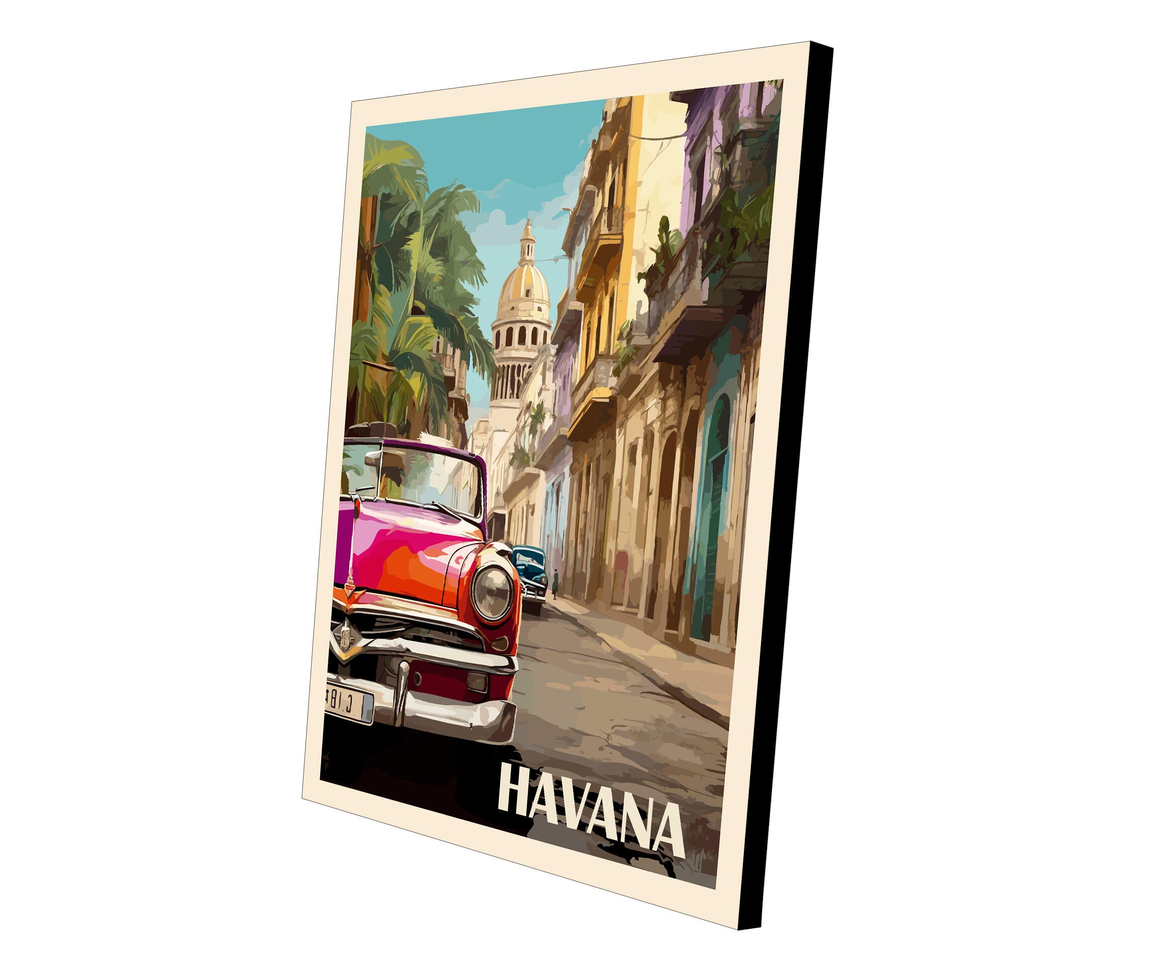 Objeto decorativo sin marco Urban city rectangular de 40 x 50 cm. MDF Ciudad La Havana pasteles cálidos - 5