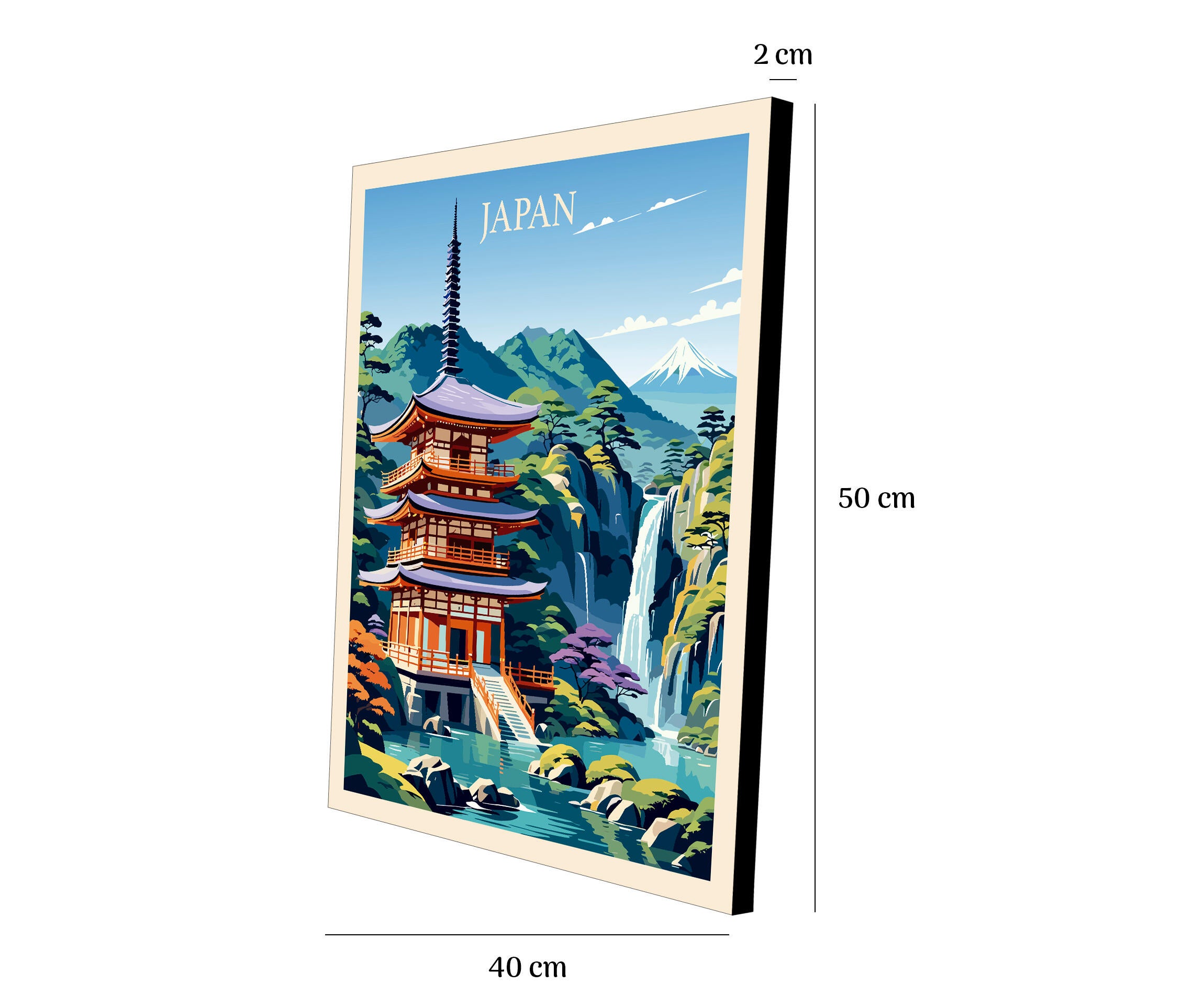 Objeto decorativo sin marco Urban city rectangular de 40 x 50 cm. MDF Ciudad Japon pasteles cálidos - 3