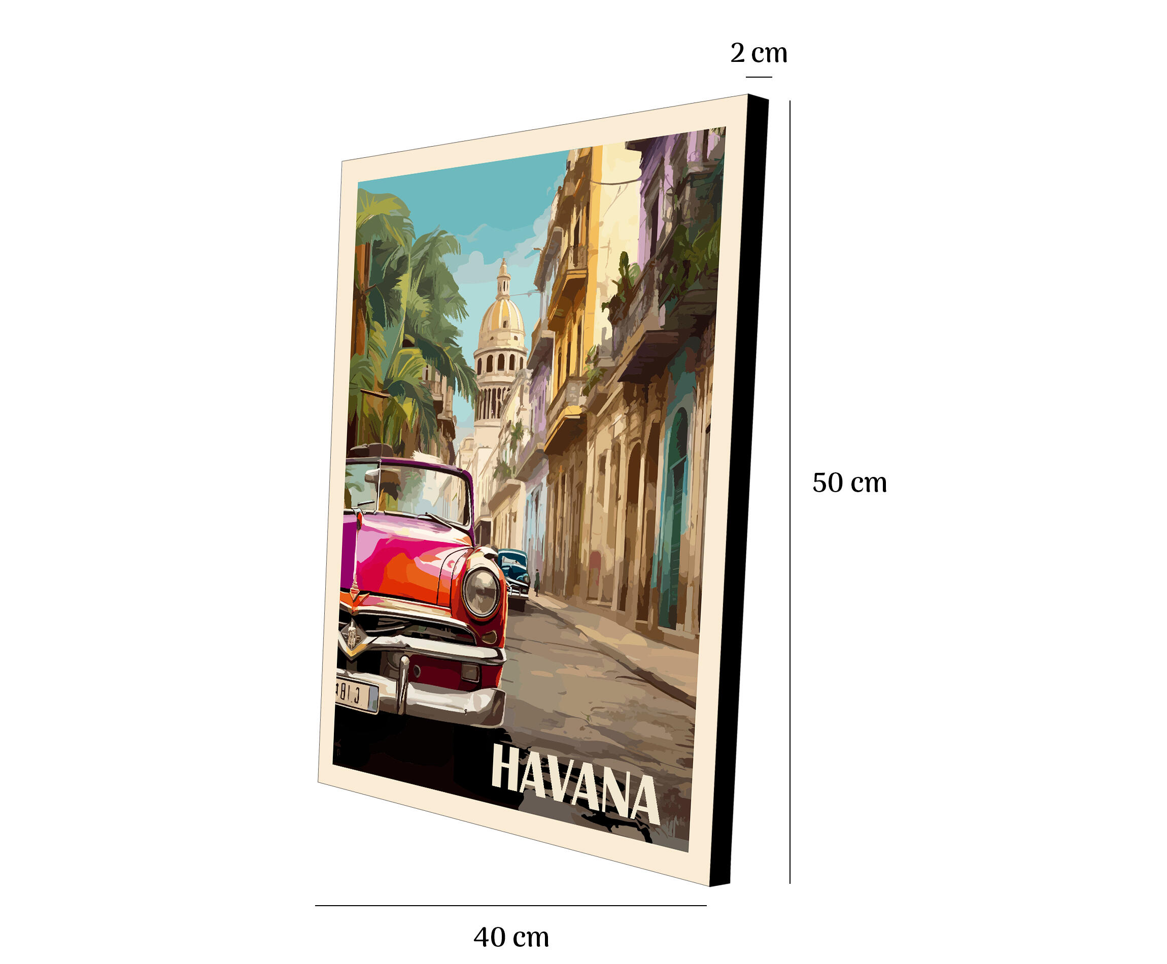Objeto decorativo sin marco Urban city rectangular de 40 x 50 cm. MDF Ciudad La Havana pasteles cálidos - 3