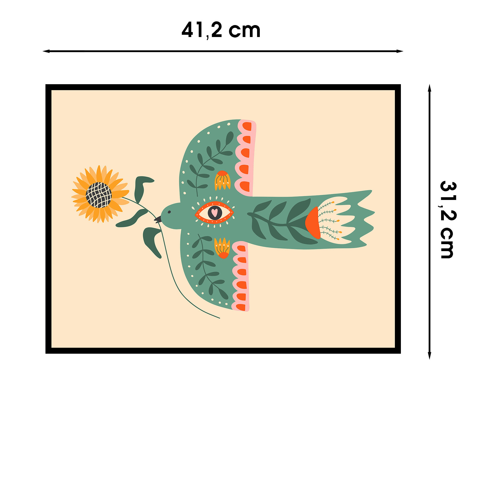 Cuadro con marco Mexico Pajaro 41 cm x 31 cm - 2