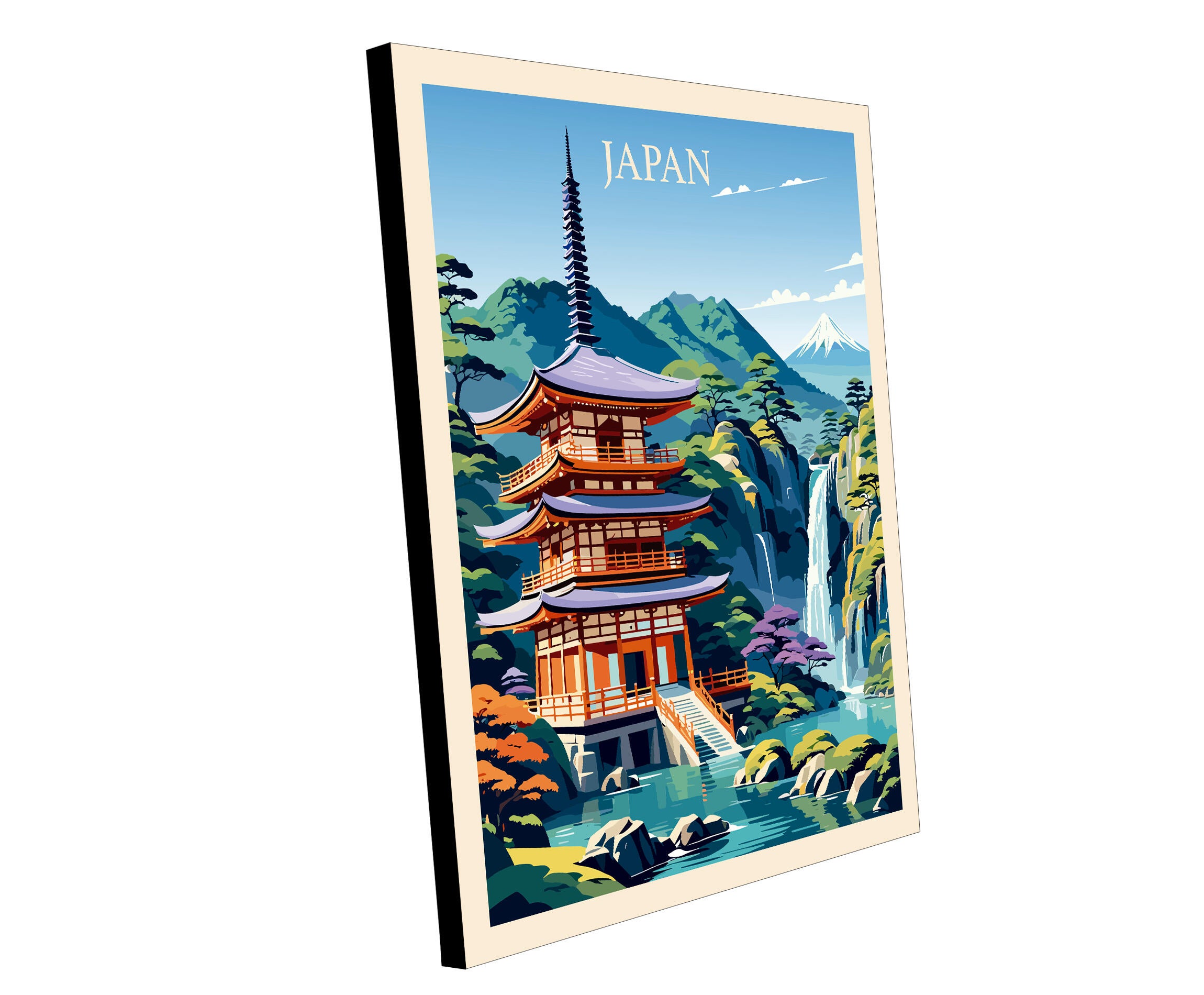 Objeto decorativo sin marco Urban city rectangular de 40 x 50 cm. MDF Ciudad Japon pasteles cálidos - 4