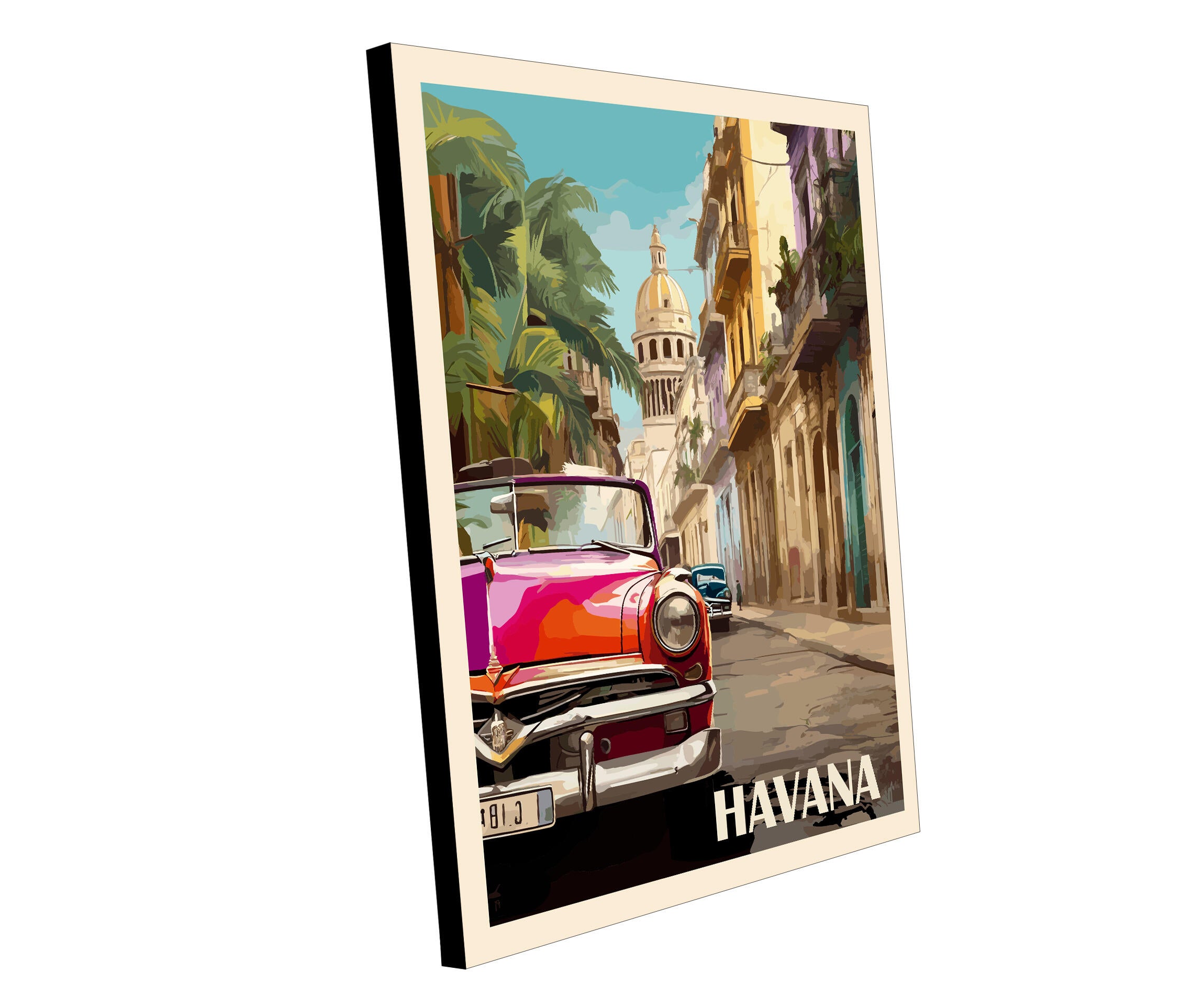 Objeto decorativo sin marco Urban city rectangular de 40 x 50 cm. MDF Ciudad La Havana pasteles cálidos - 4