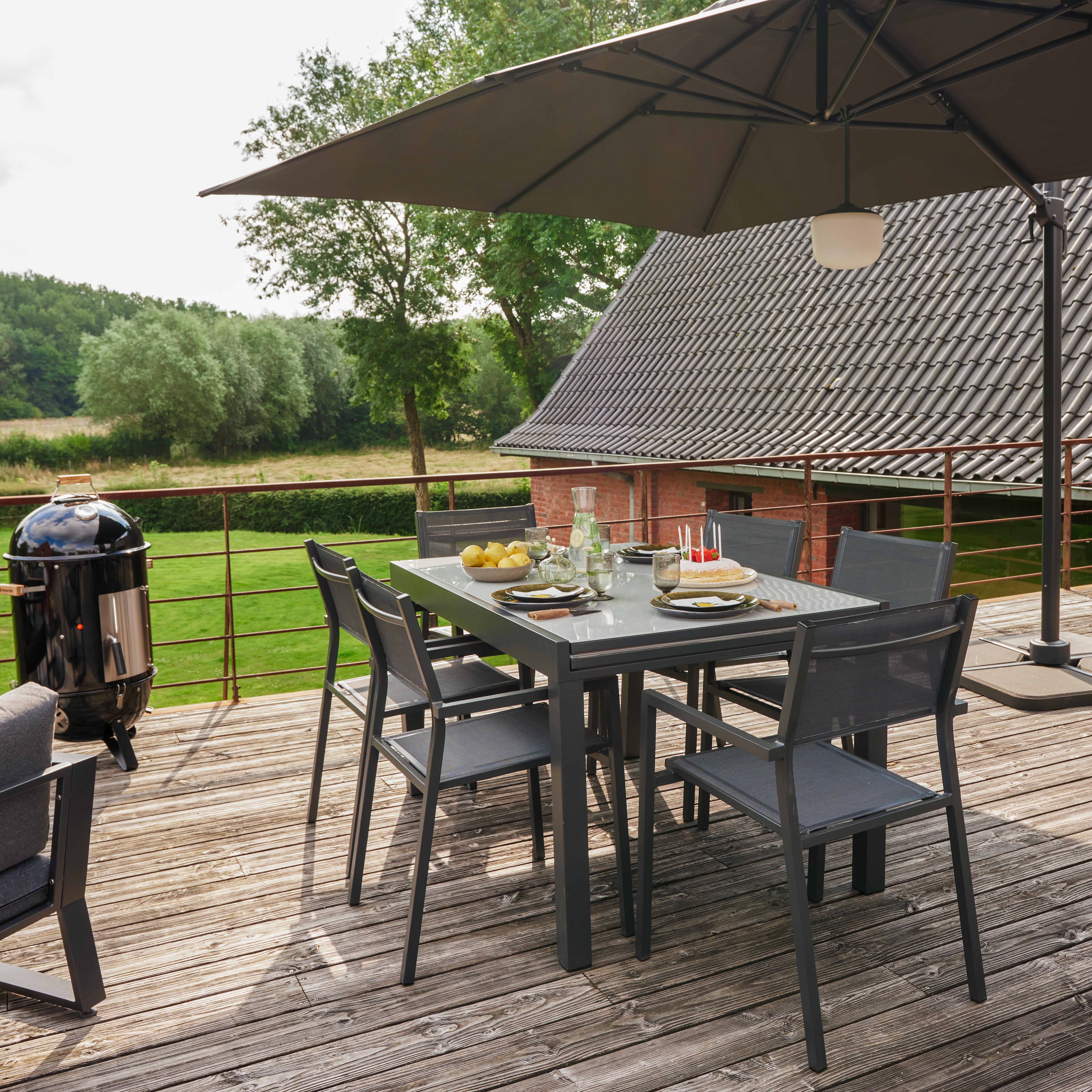 Sedia da giardino in alluminio con braccioli Orion Alpha NATERIAL, seduta in textilene grigio - 6