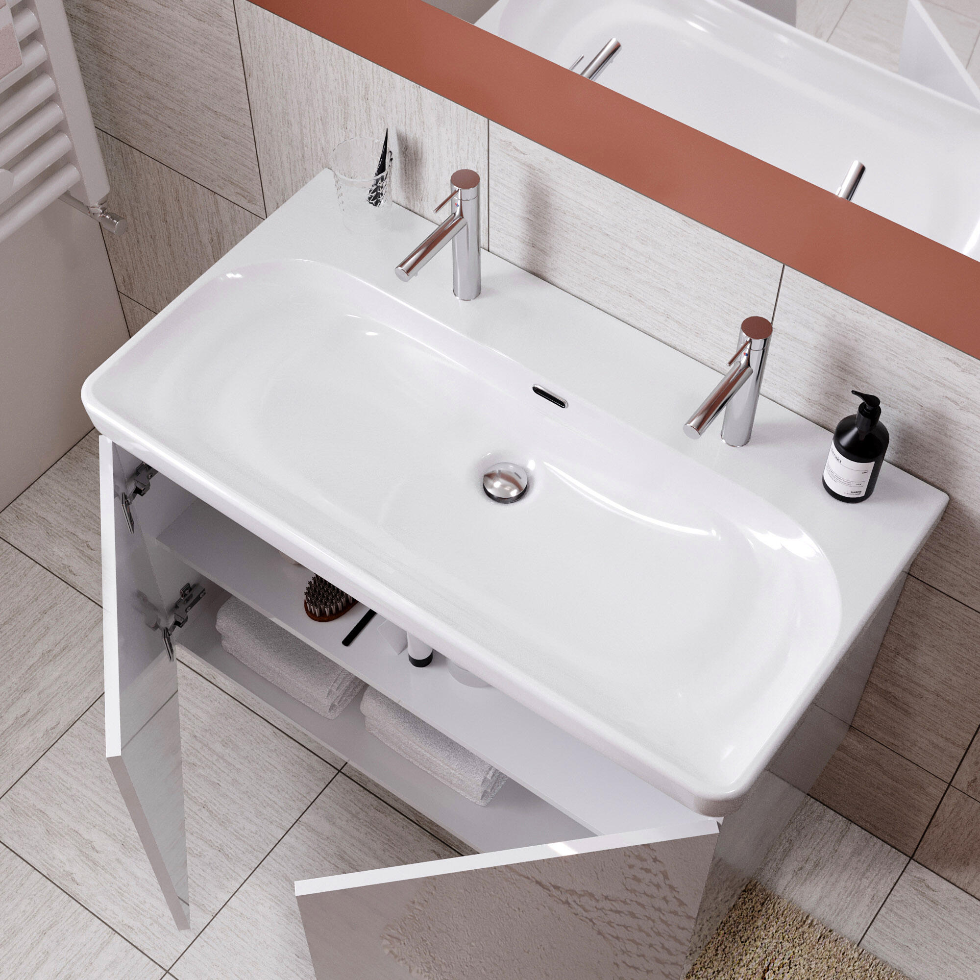 Móvel de casa de banho suspenso 2 portas 90x48x55 cm branco AML Remi - 2