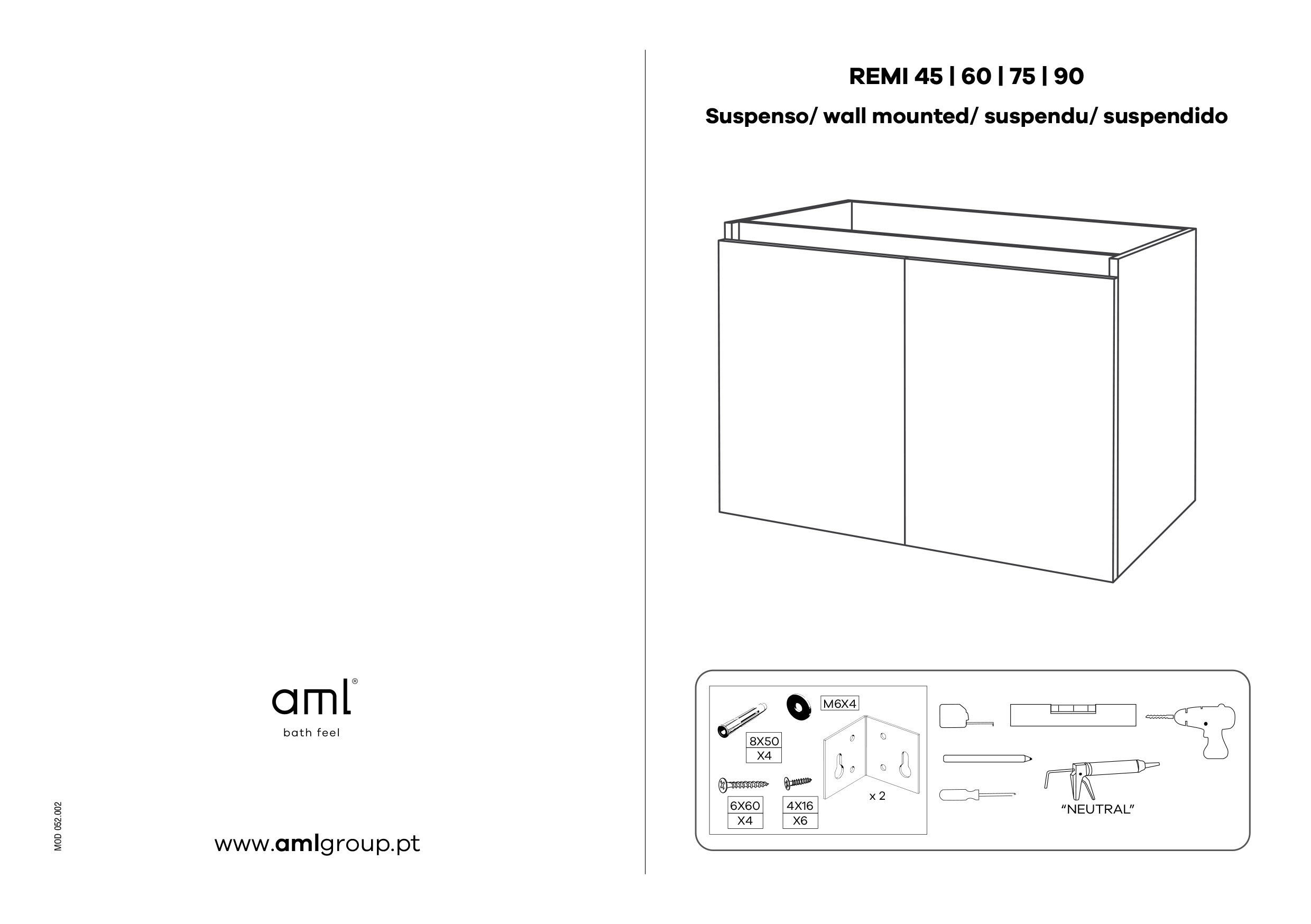 Móvel de casa de banho suspenso 2 portas 90x48x55 cm branco AML Remi - 6