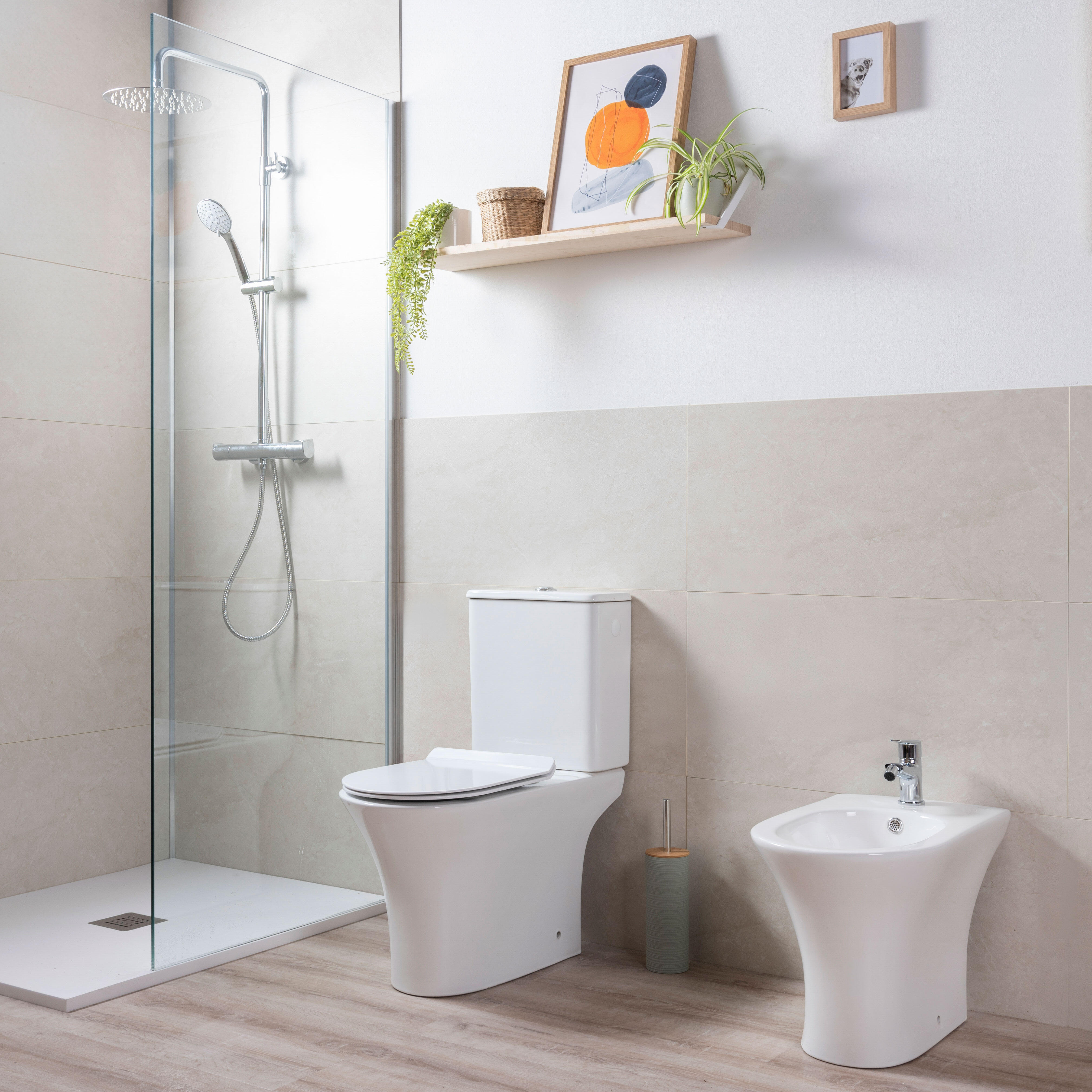 Columna de ducha con grifo Monomando STROHM TEKA Ethika Cromo Brillo Rociador 25 Redondo extraplano Barra extensible Sistema antical Con ahorro de agua - 9