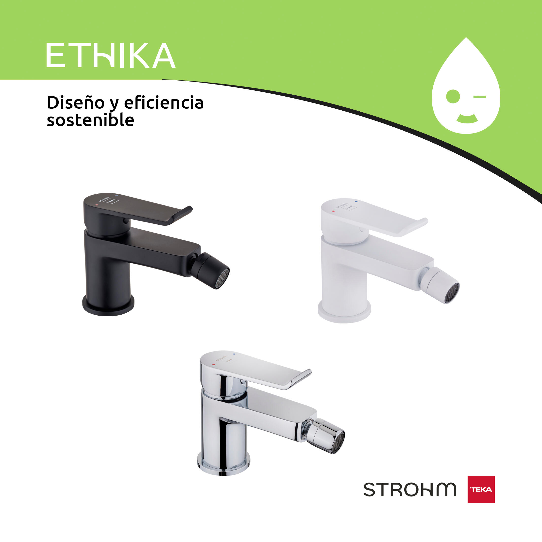 Grifo monomando de bidé STROHM TEKA Ethika blanco mate. Antical. Latón. - 6