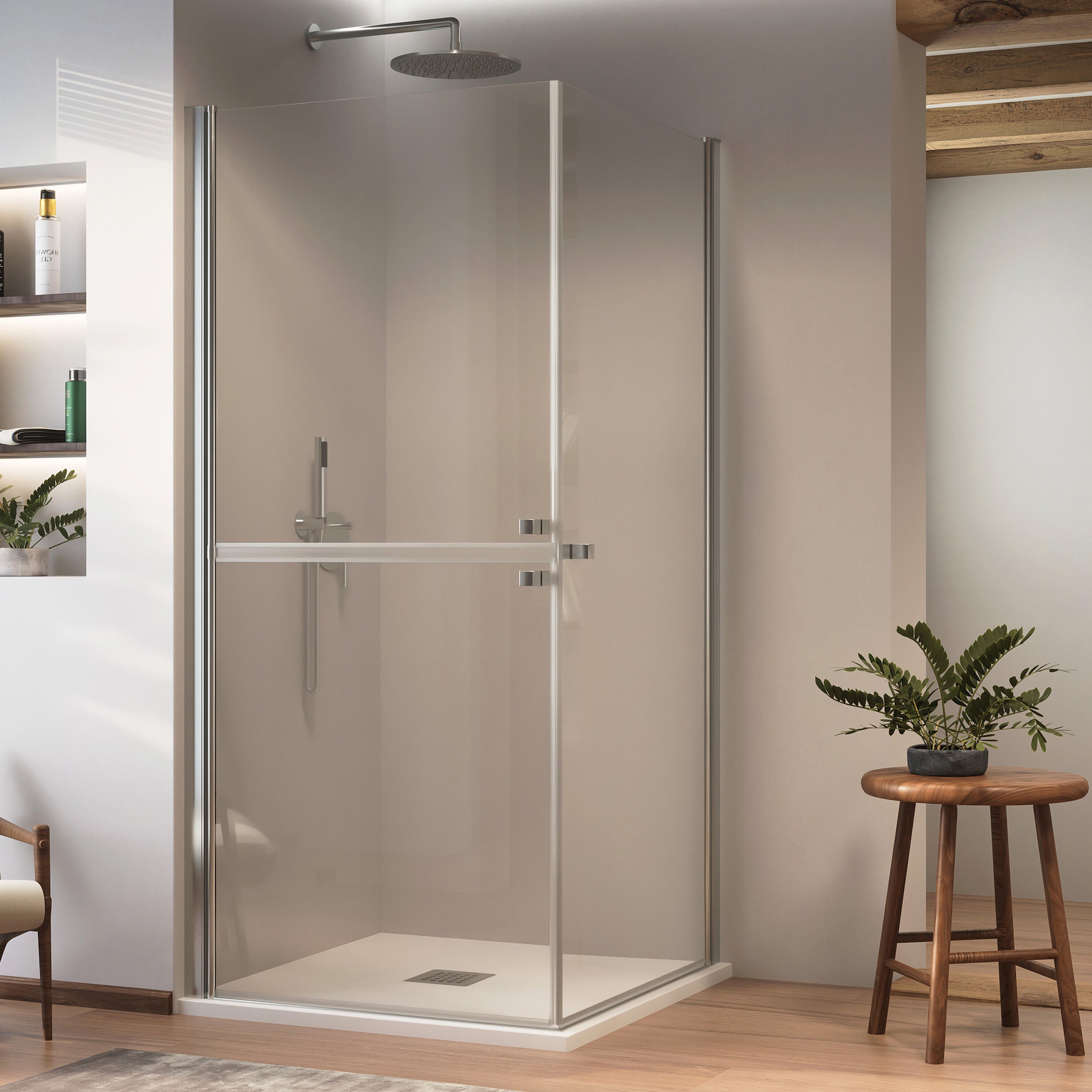 Mampara de ducha batiente transparente pmr perfil cromo (77-79)x(87-89)x190 cm 6 mm