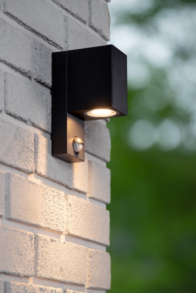 Applique extérieure à détection, GU10 carré noir, Zaro, LUCIDE