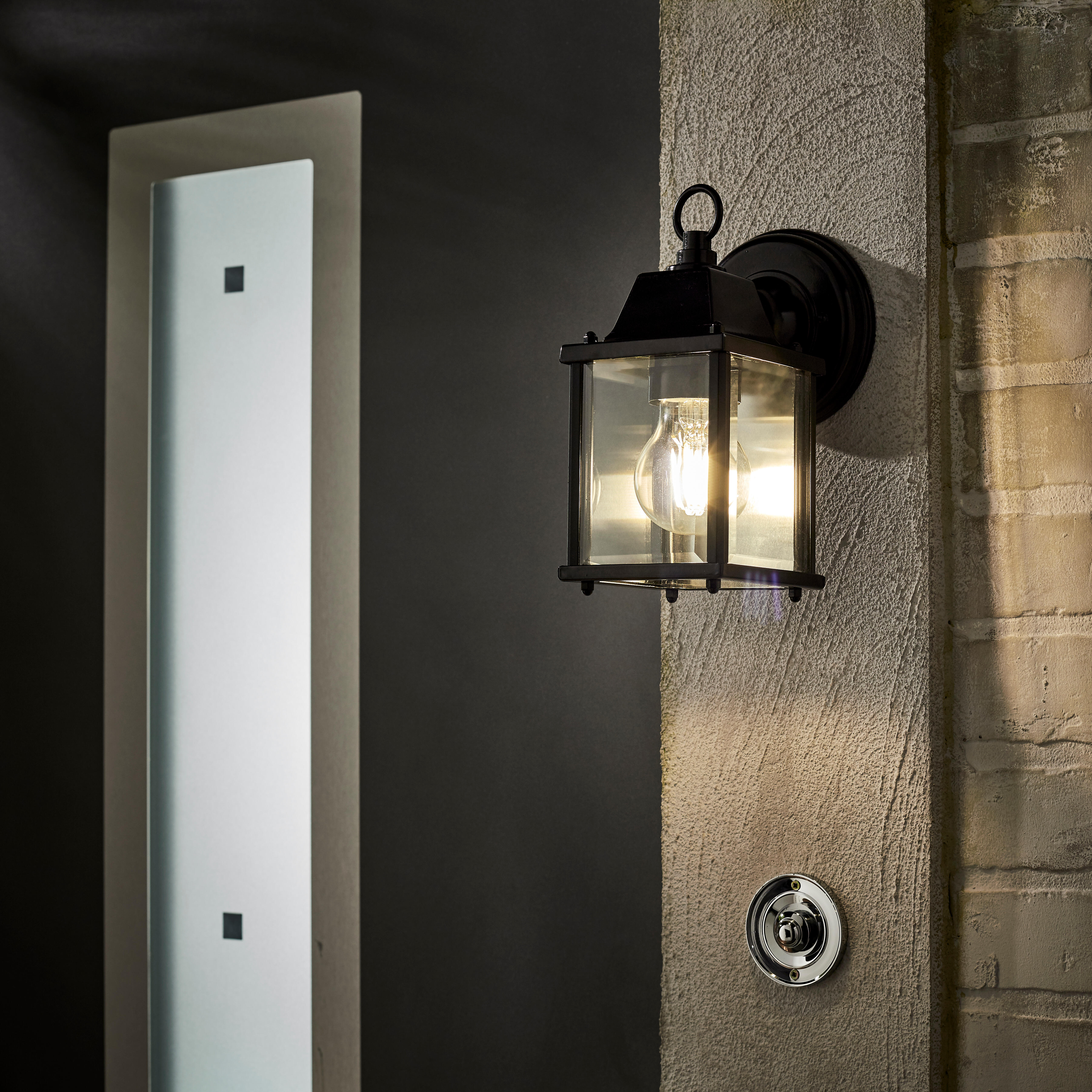 Aplique de pared exterior Sanboi INSPIRE de vidrio negro y aluminio compatible con casquillo E27 IP44 - 3