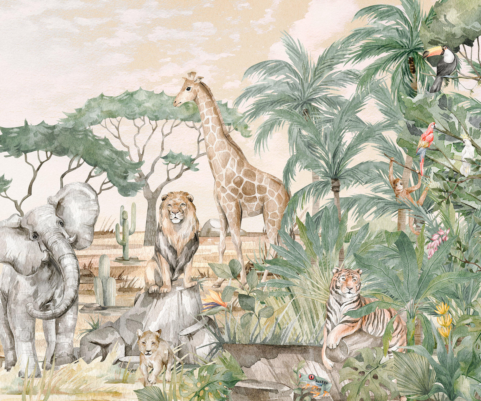Papier peint panoramique Animaux Fauna multicouleur, l.300 x H.250 cm - 3