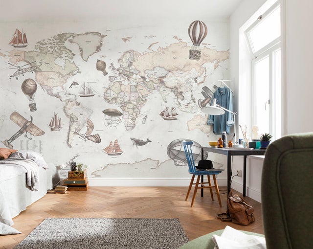 Papier peint panoramique Carte Vagabond beige, l.350 x H.250 cm