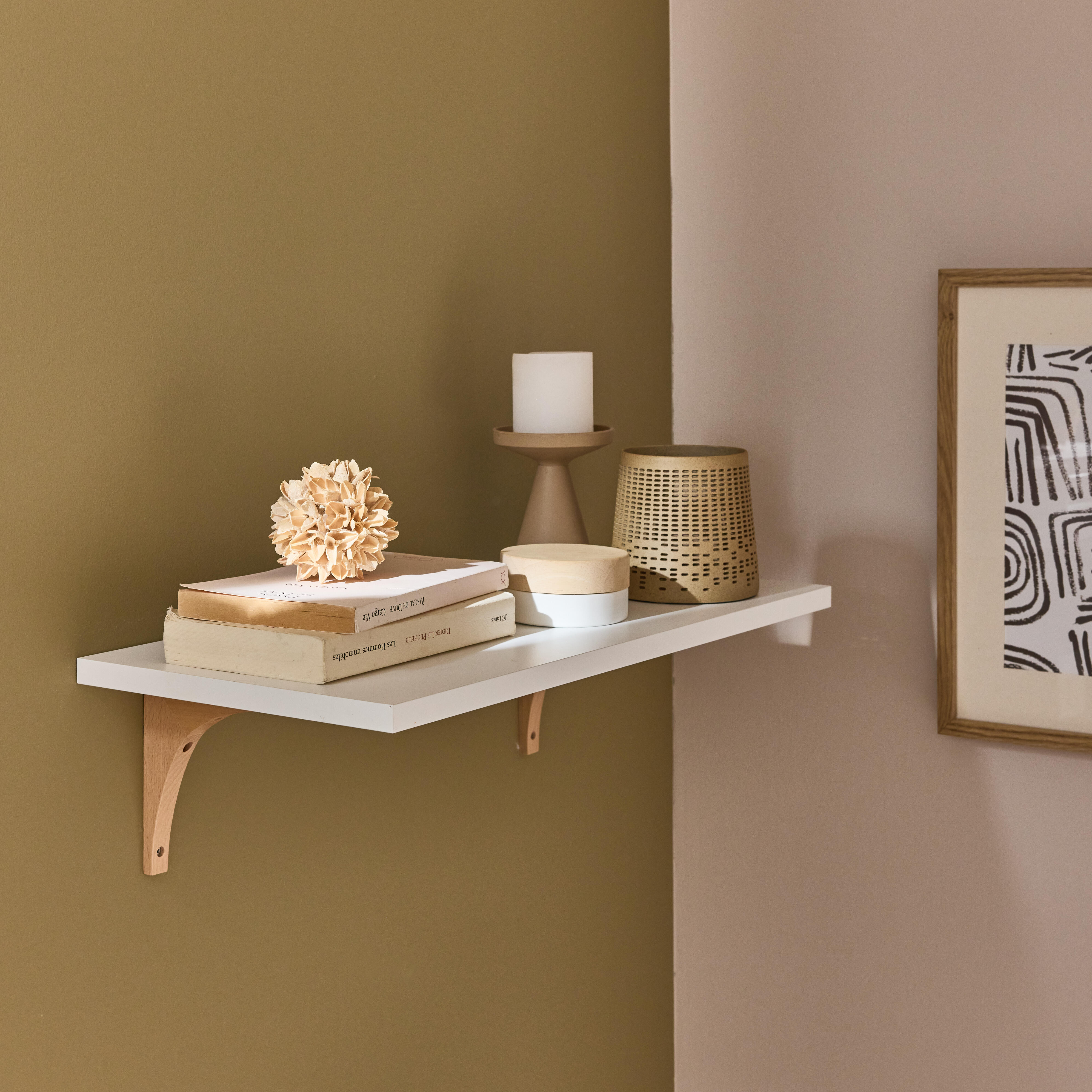 Etagère murale blanche, L.60 cm x P.28 cm, Ep.1.8 cm - 2