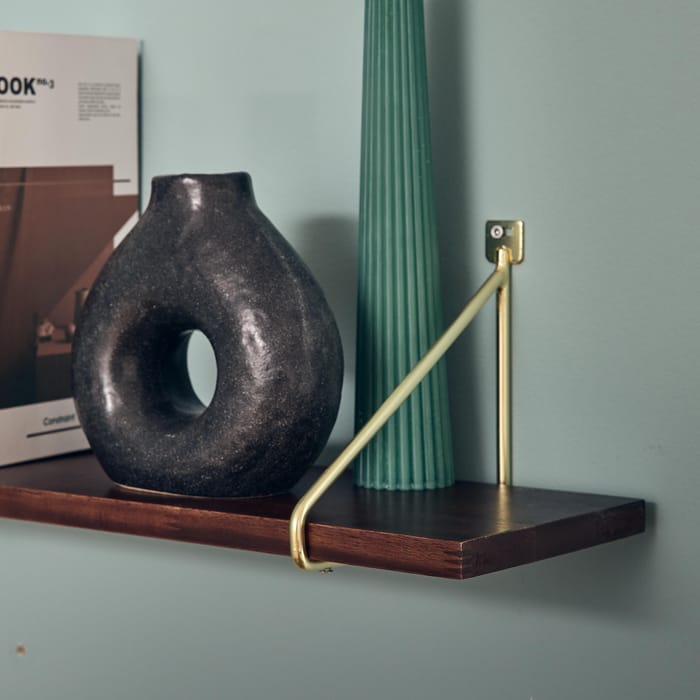 Etagère murale acacia équerre laiton style néoclassique