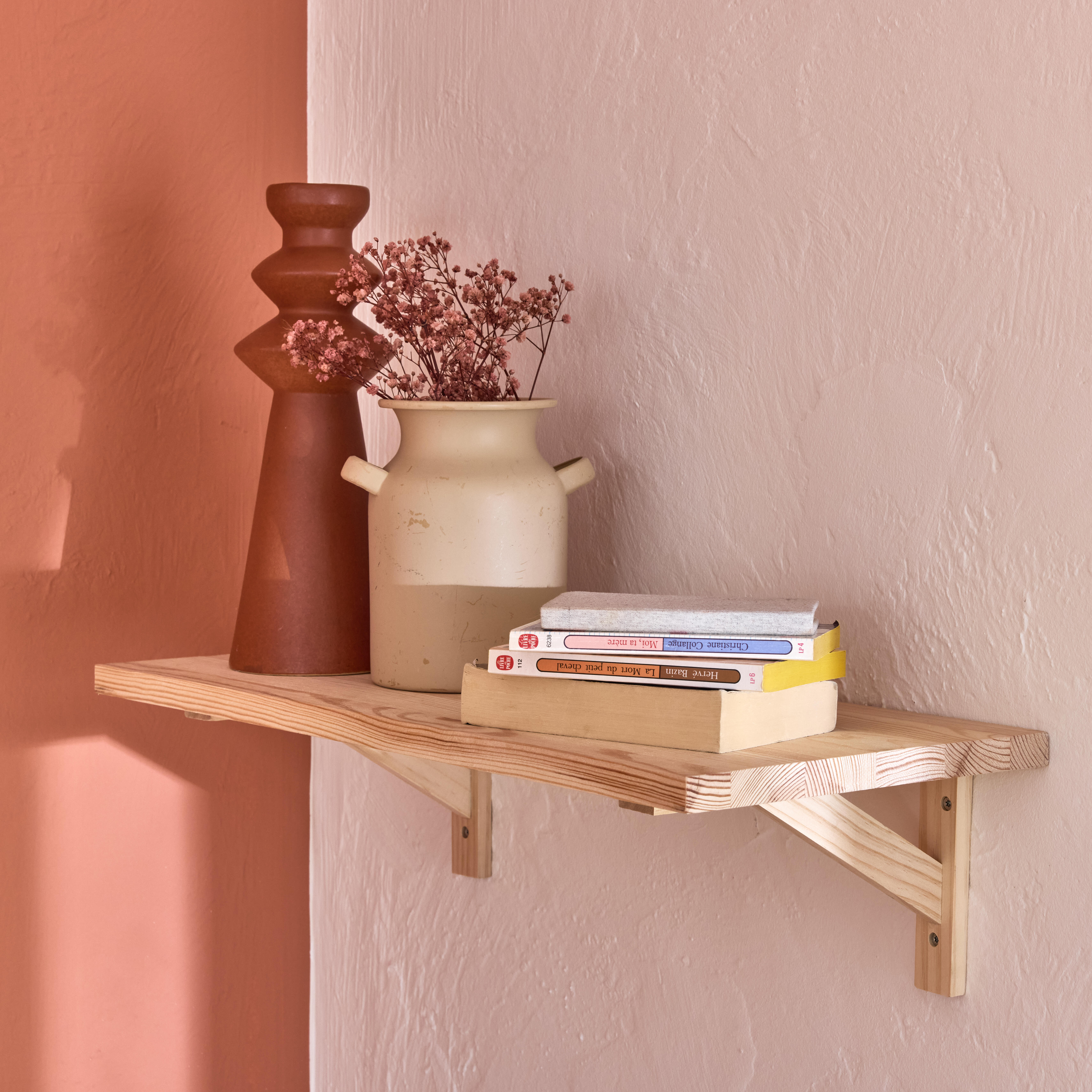 Etagère murale pin massif SPACEO, L.60 cm x P.26 cm, Ep.1.8 cm - 2