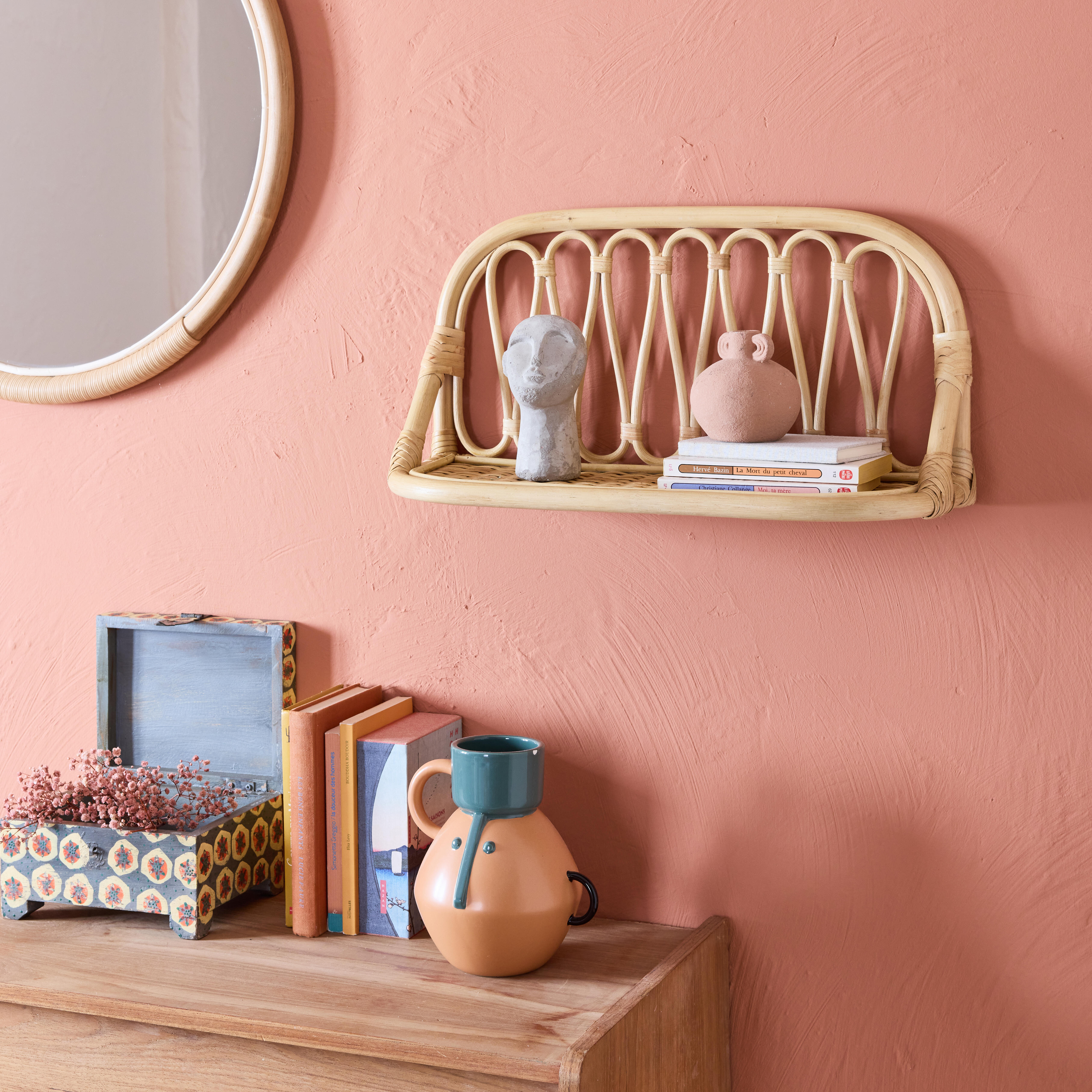 Etagère murale rotin SPACEO, H.25 cm x L.50 cm x P.20 cm, Ep.2 cm - 4